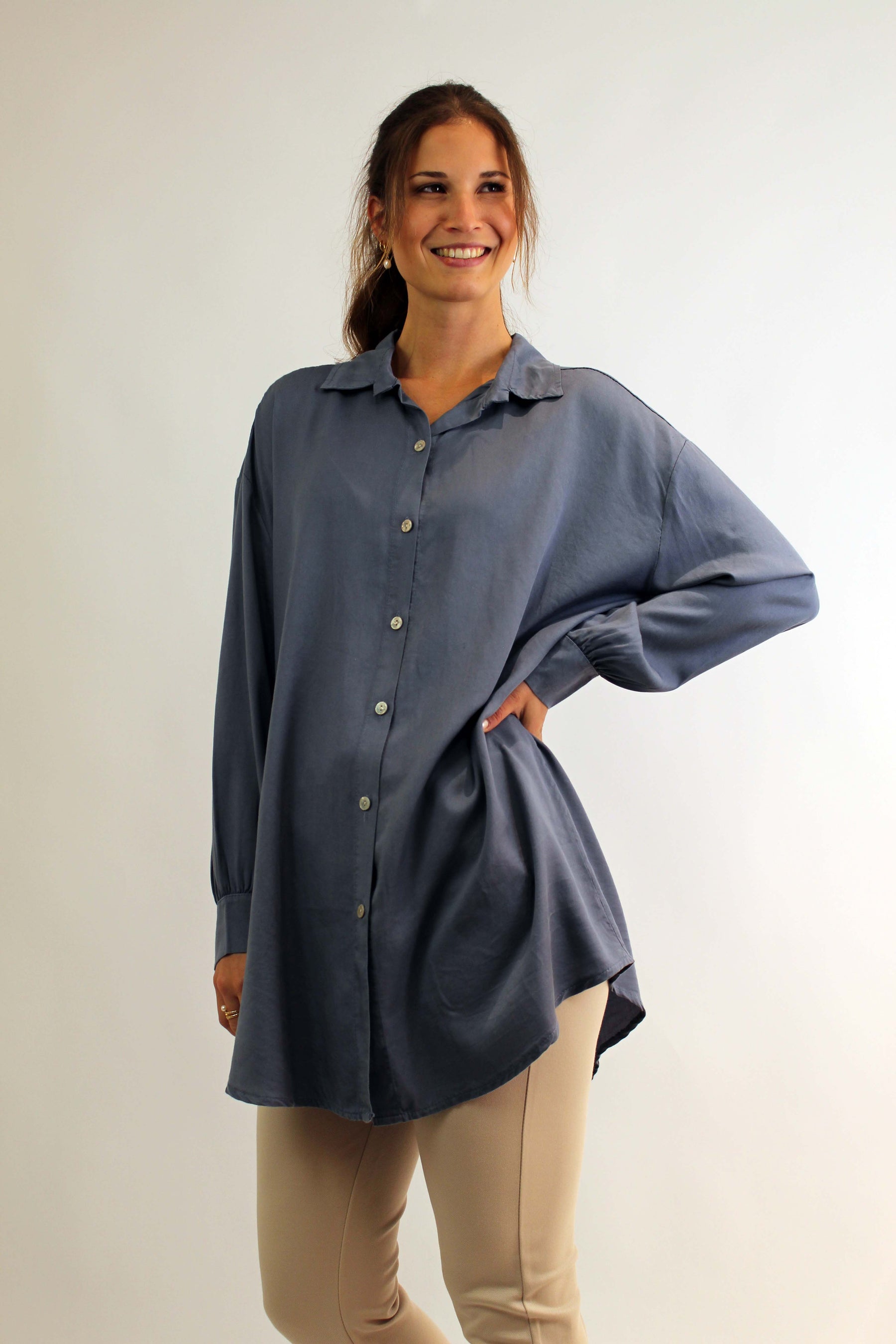 Bluse mit Knopfleiste - Blau
