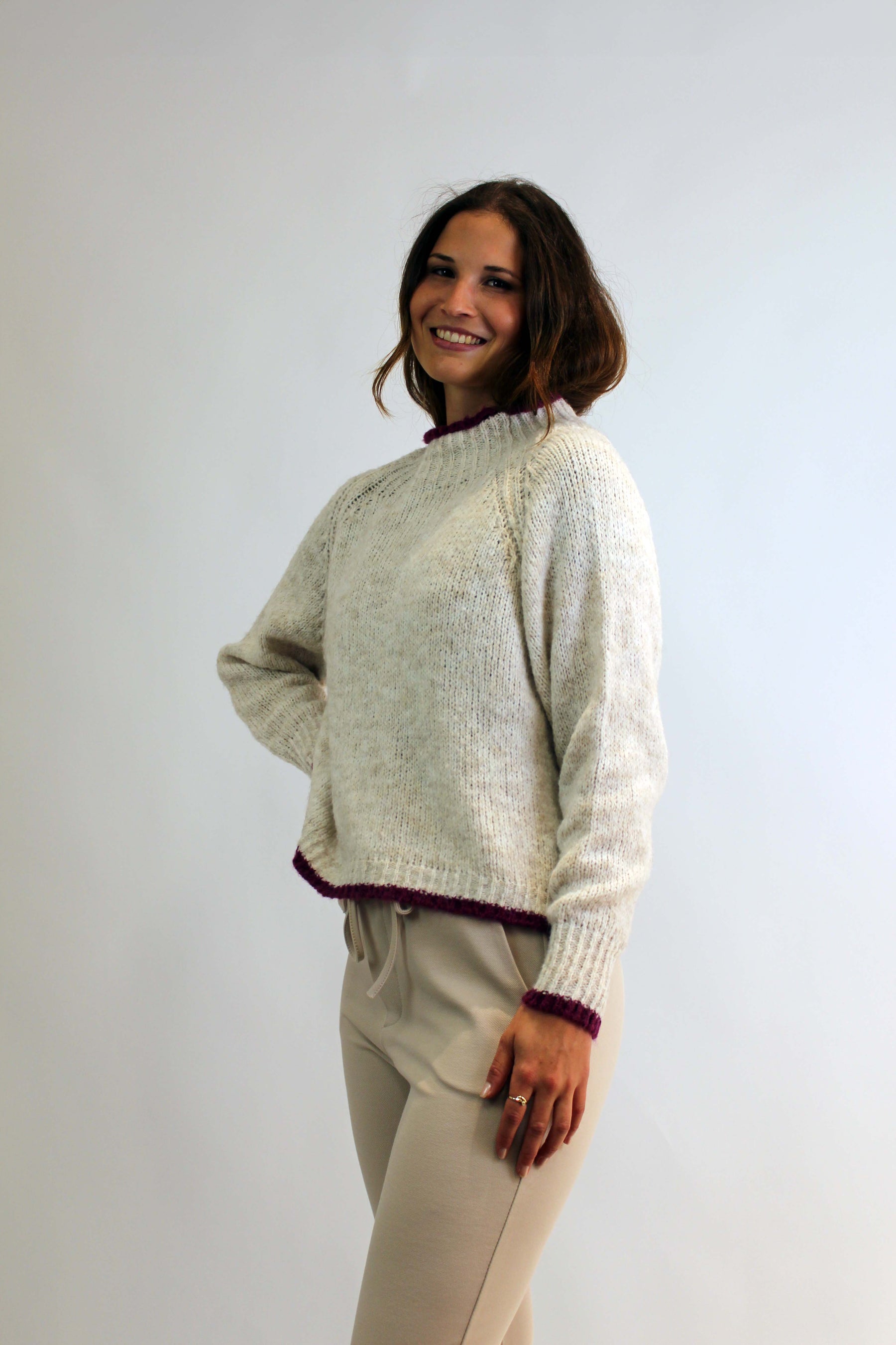 Pullover Stehkragen - Creme/Beere