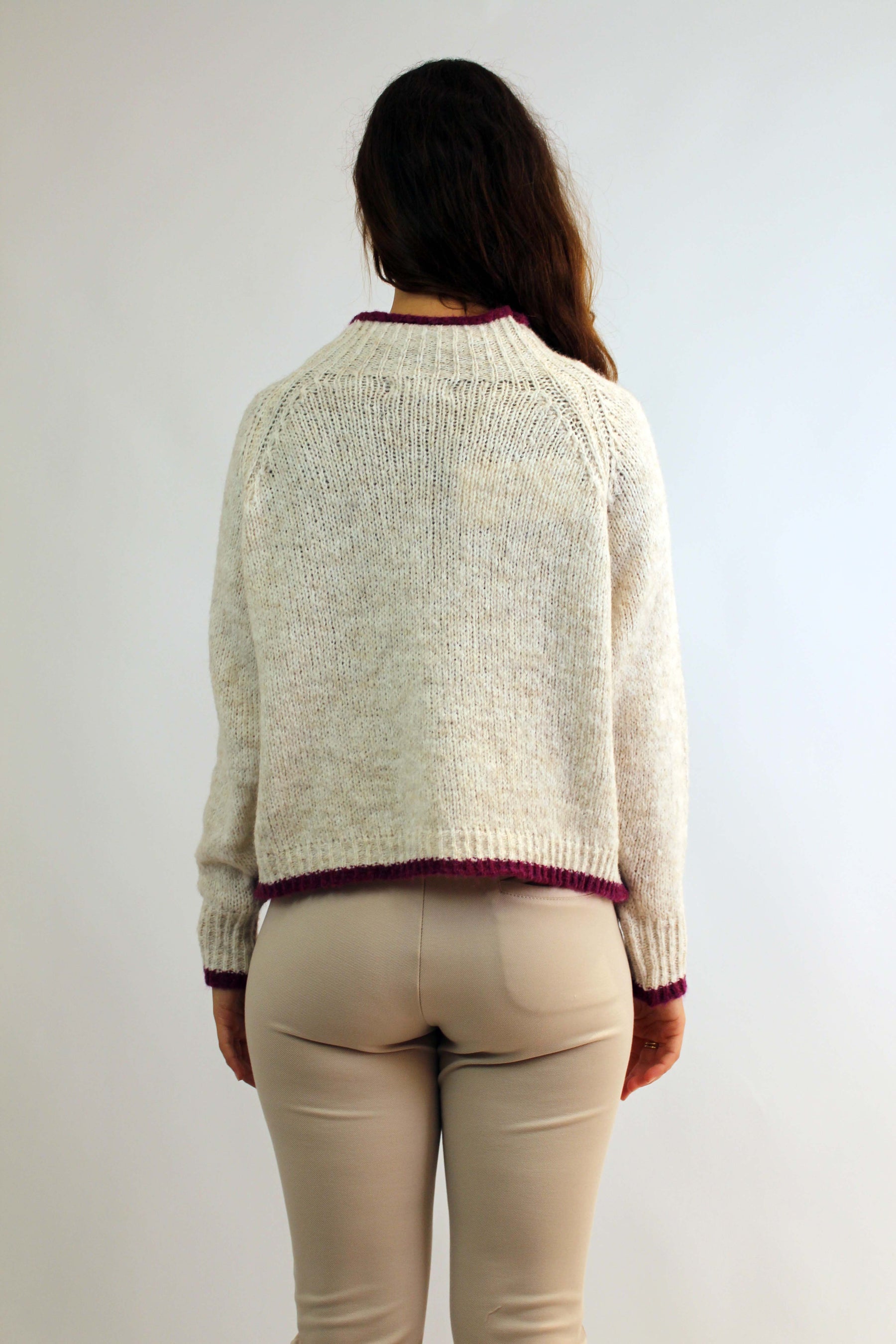Pullover Stehkragen - Creme/Beere