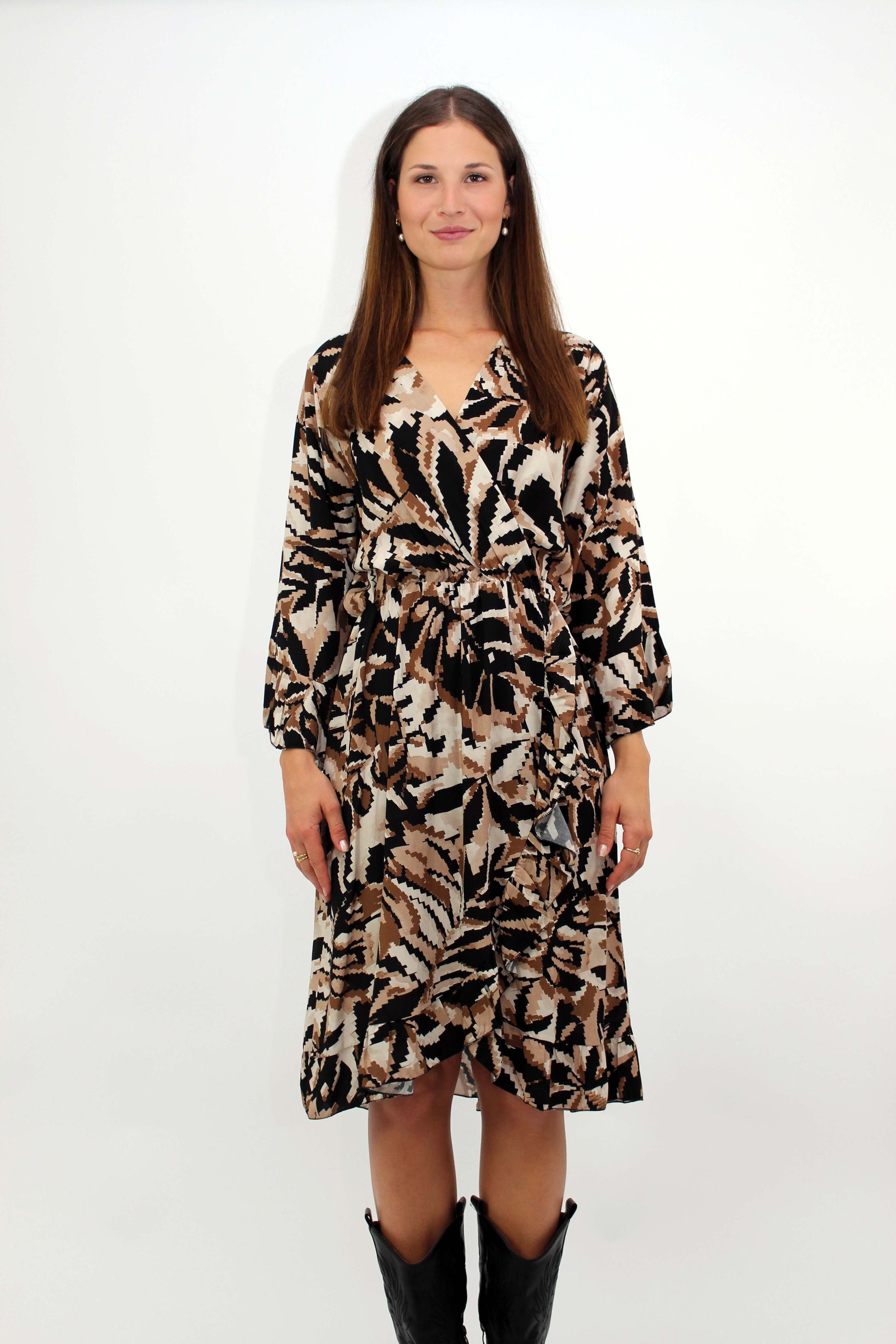 Kleid mit Print - Schwarz/Beige