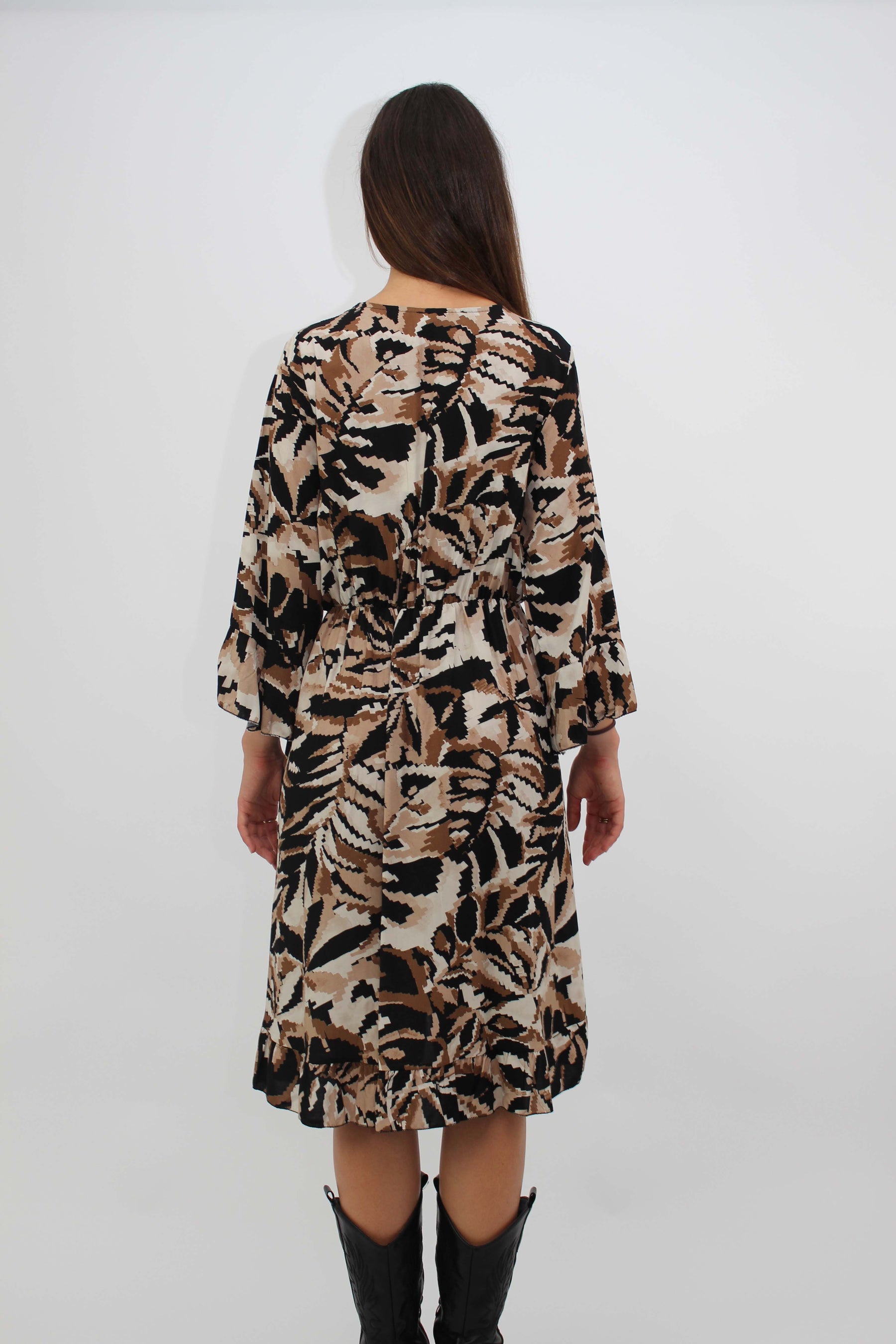 Kleid mit Print - Schwarz/Beige
