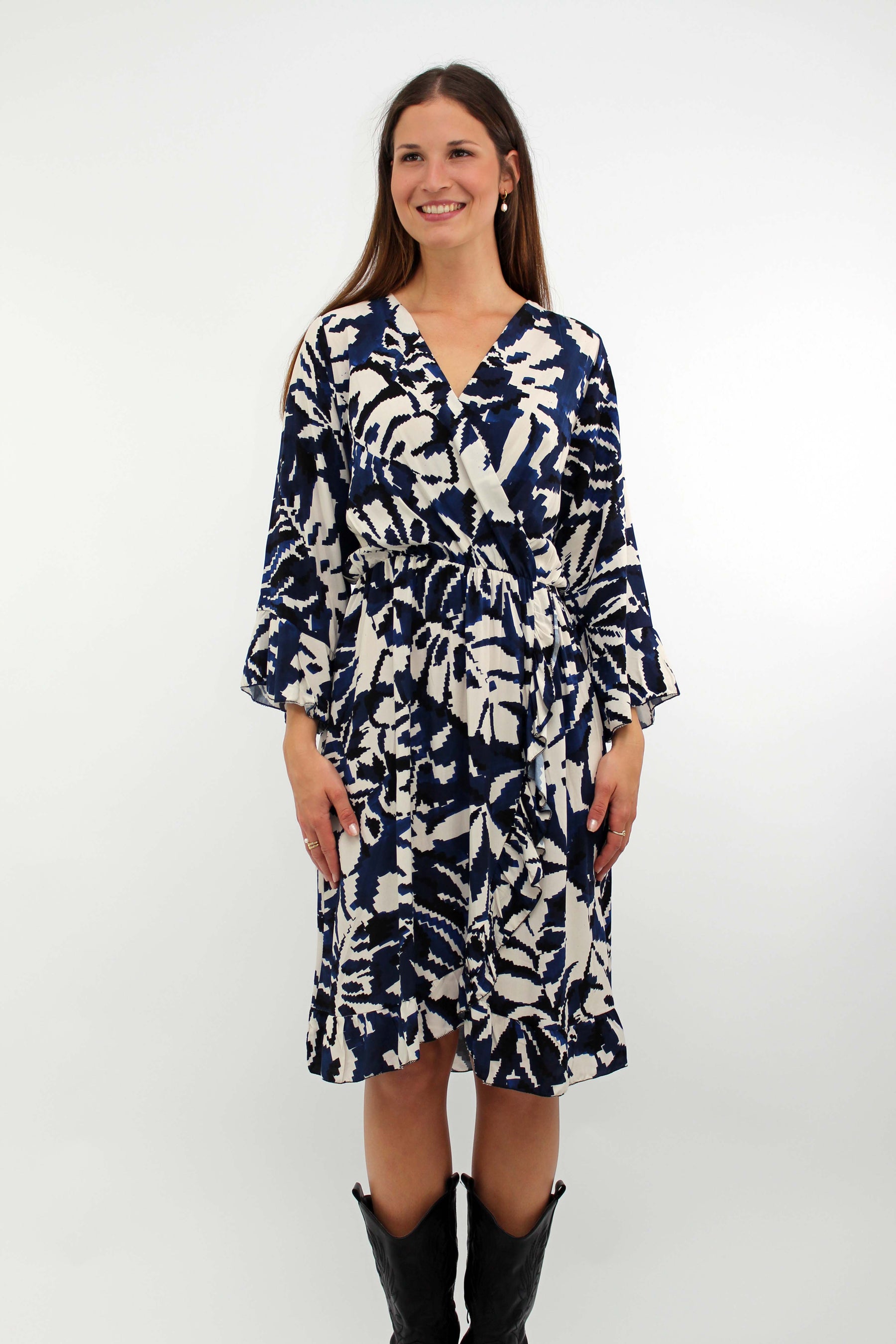 Kleid mit Print - Dunkelblau/Weiß