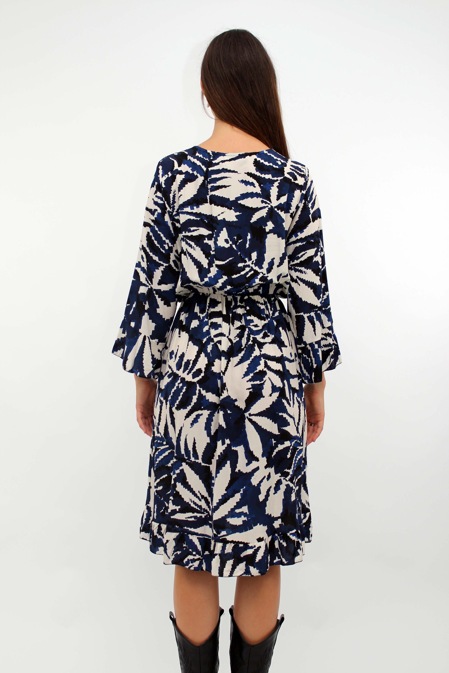 Kleid mit Print - Dunkelblau/Weiß