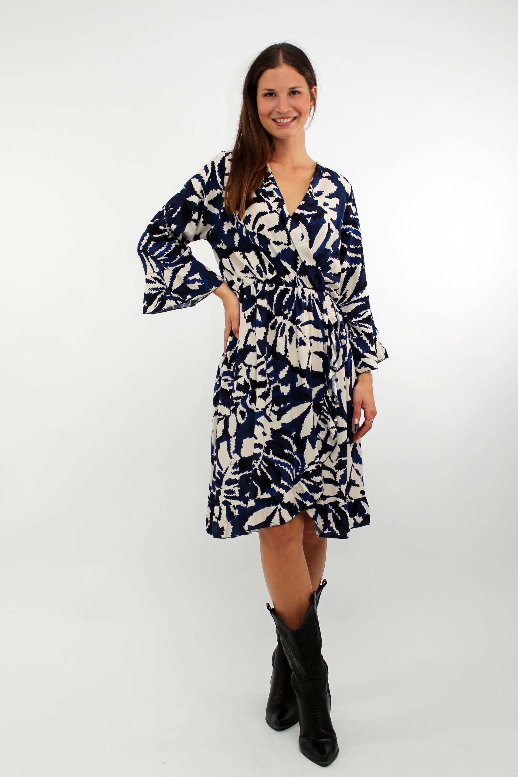 Kleid mit Print - Dunkelblau/Weiß