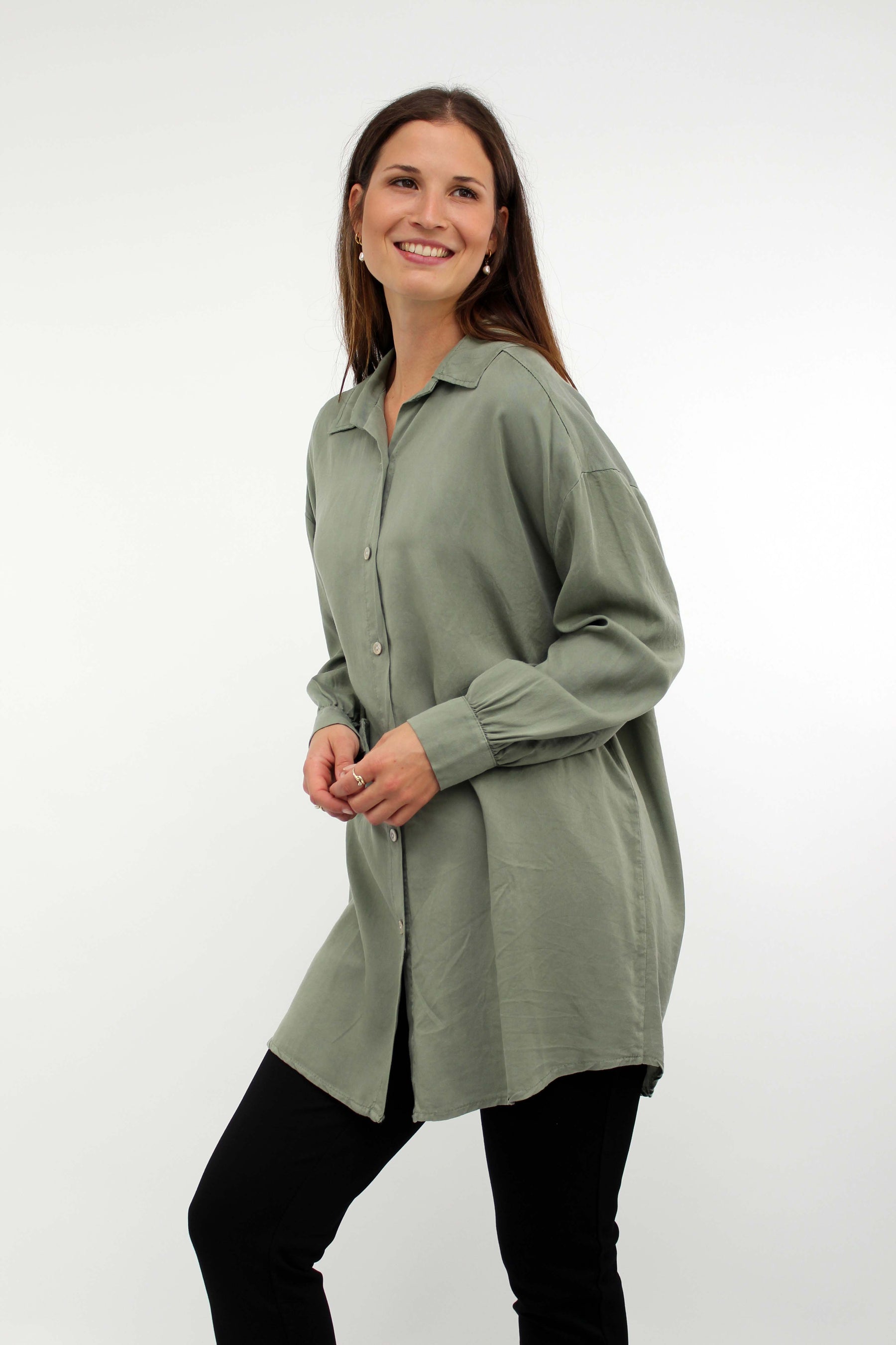 Bluse mit Knopfleiste - Khaki