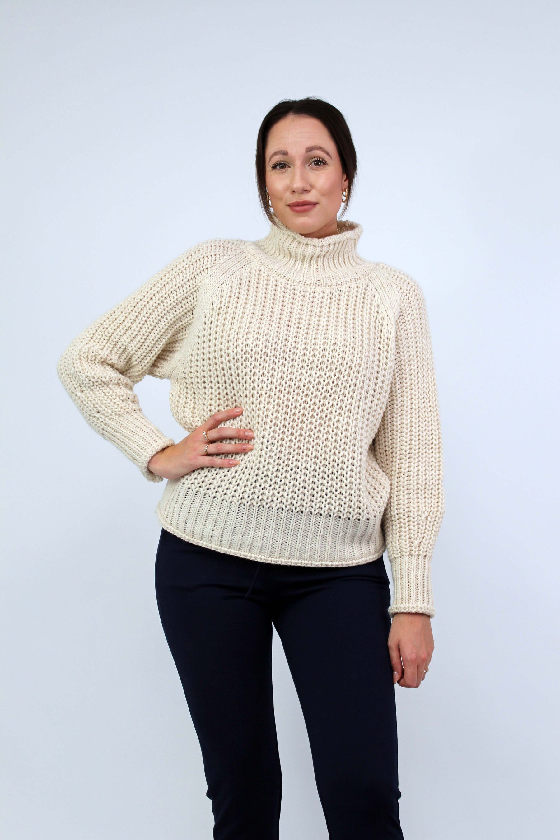 Pullover Stehkragen Grobstrick - Creme
