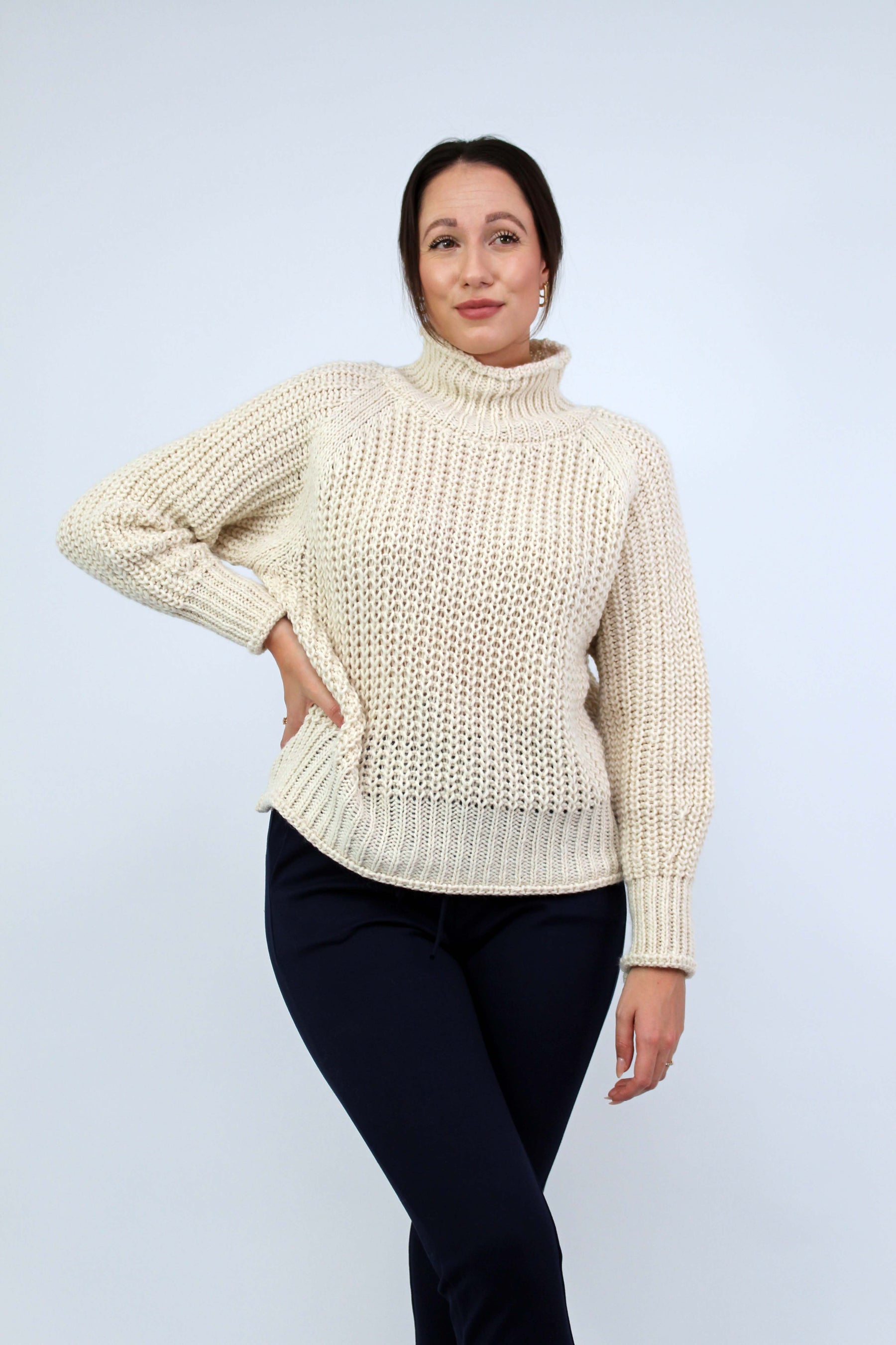 Pullover Stehkragen Grobstrick - Creme