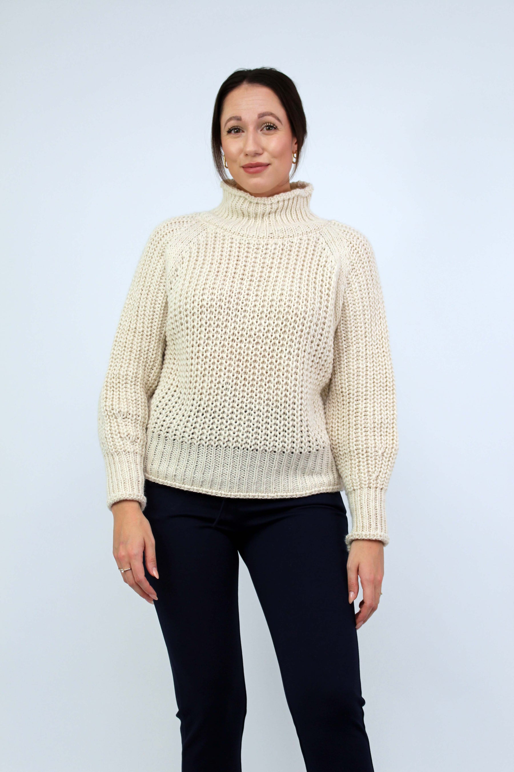 Pullover Stehkragen Grobstrick - Creme