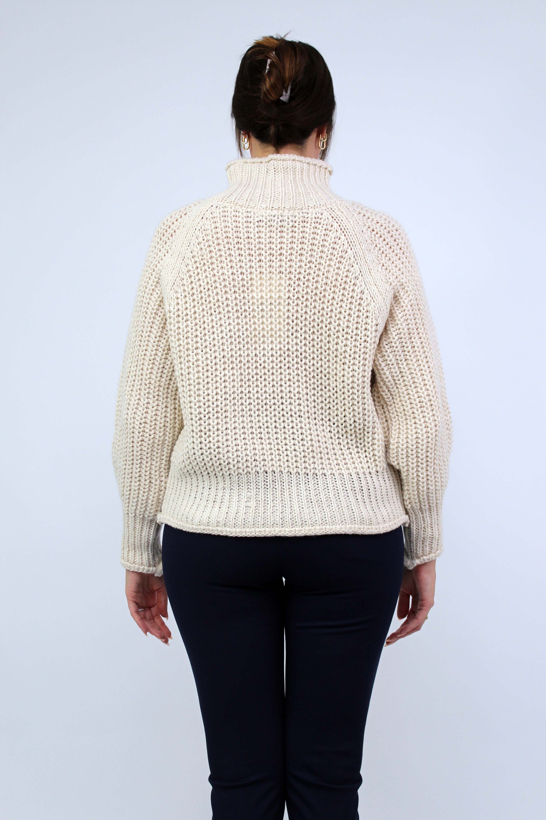Pullover Stehkragen Grobstrick - Creme