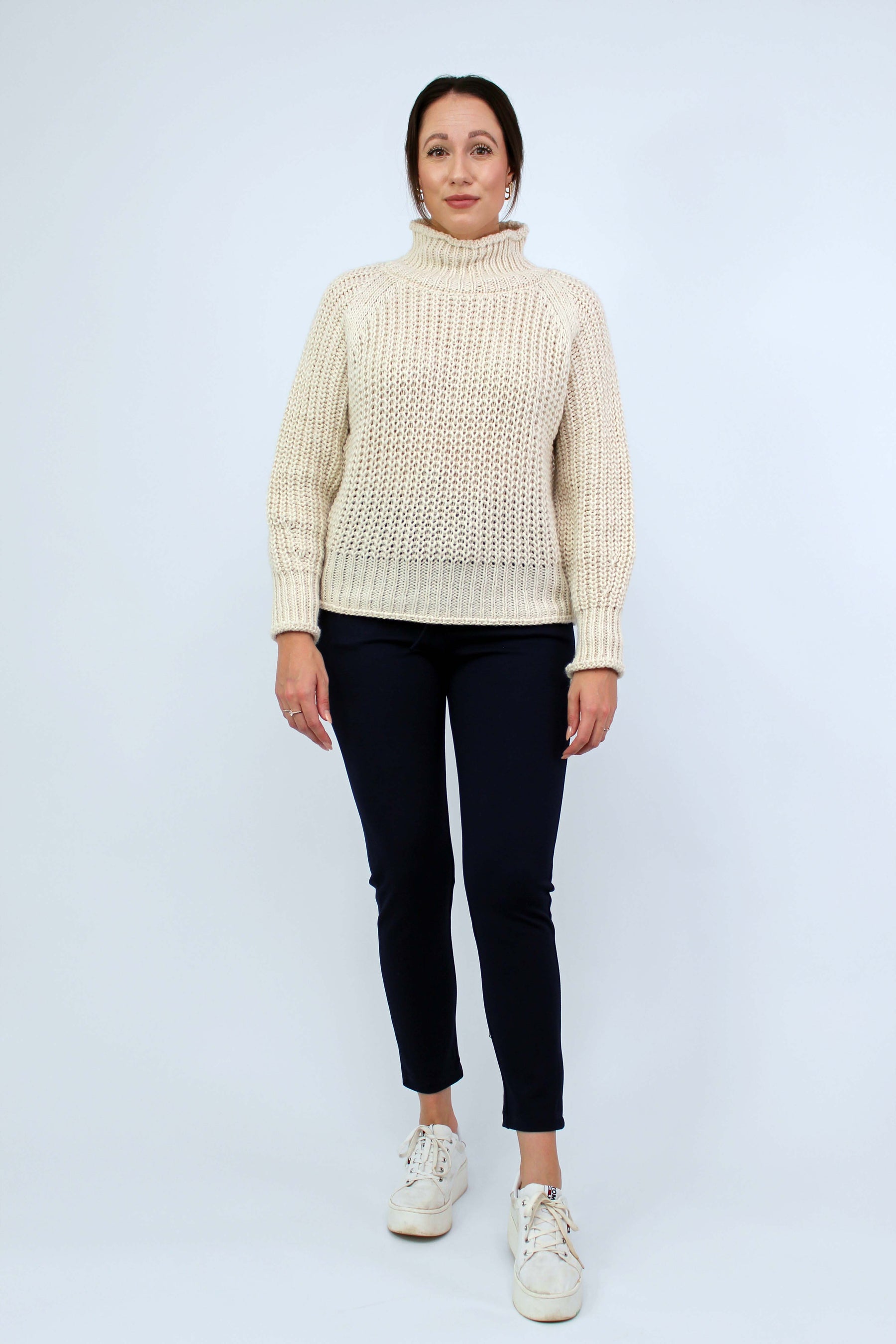 Pullover Stehkragen Grobstrick - Creme