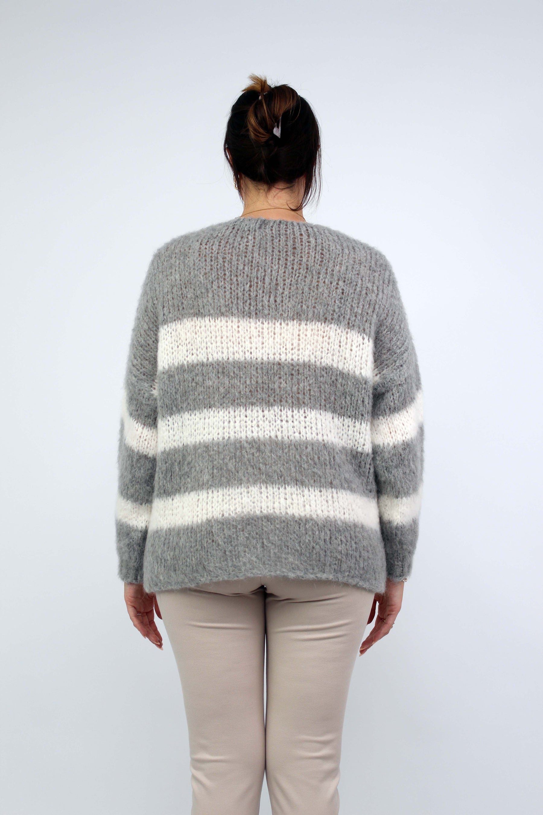 Pullover Streifen "Gebrushed" - Hellgrau