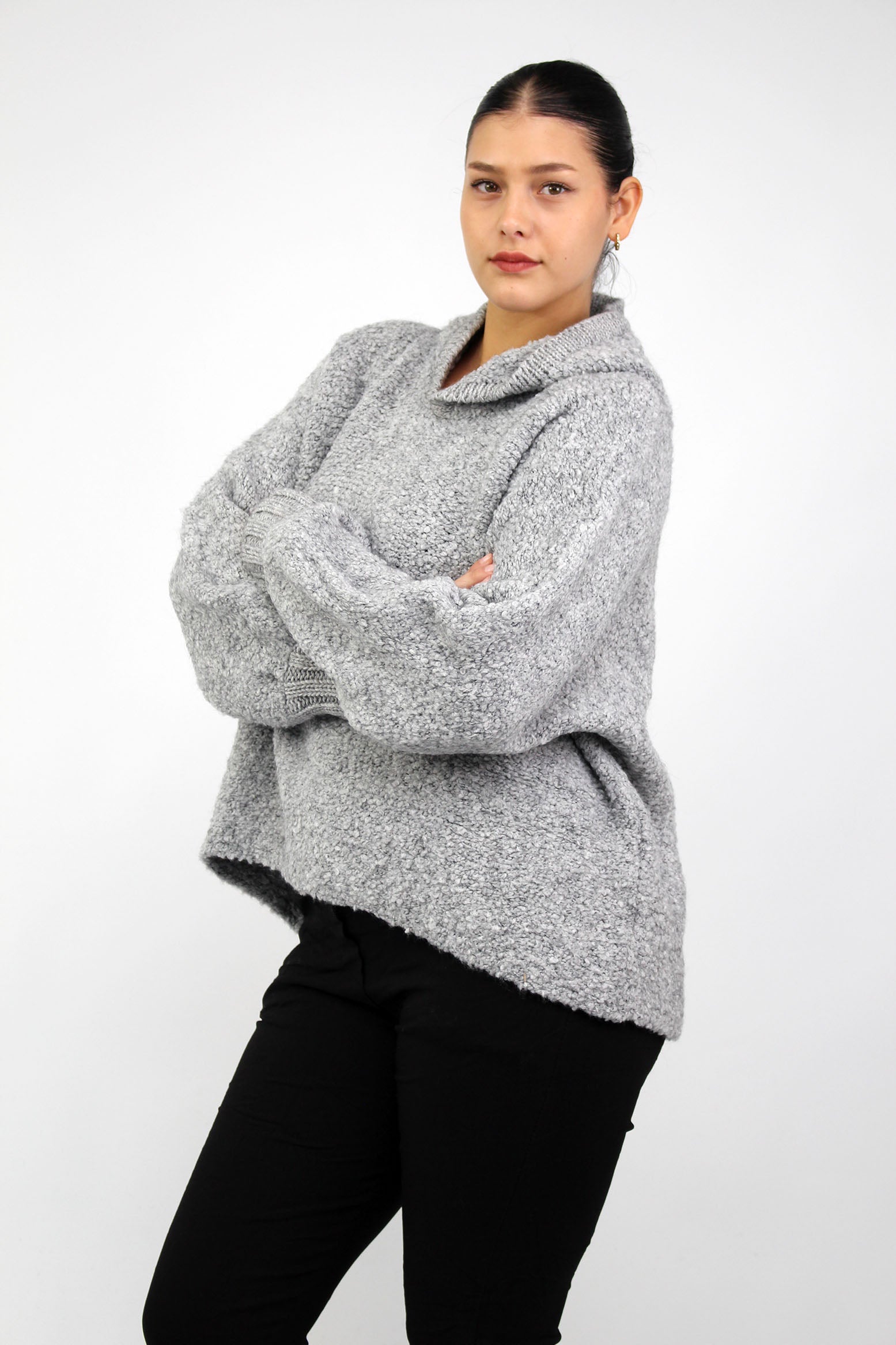 Pullover "Bouclee mit Kapuze" - Grau