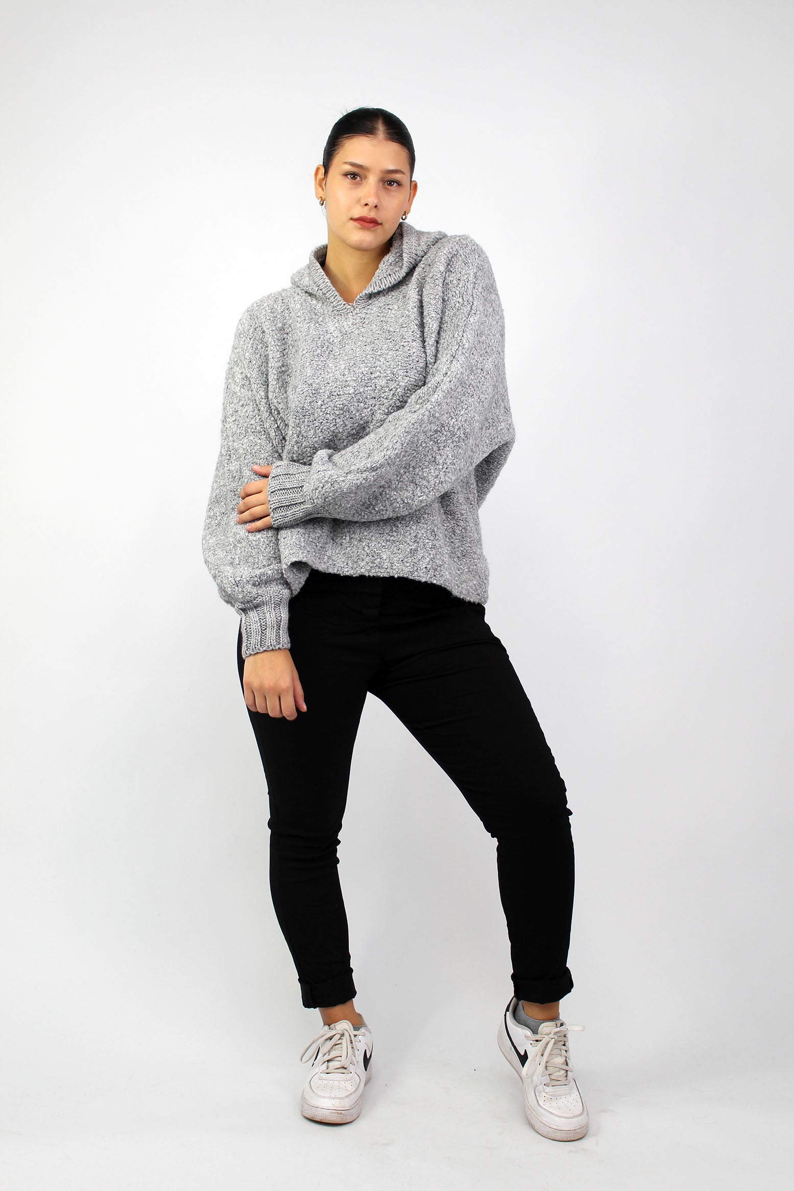 Pullover "Bouclee mit Kapuze" - Grau