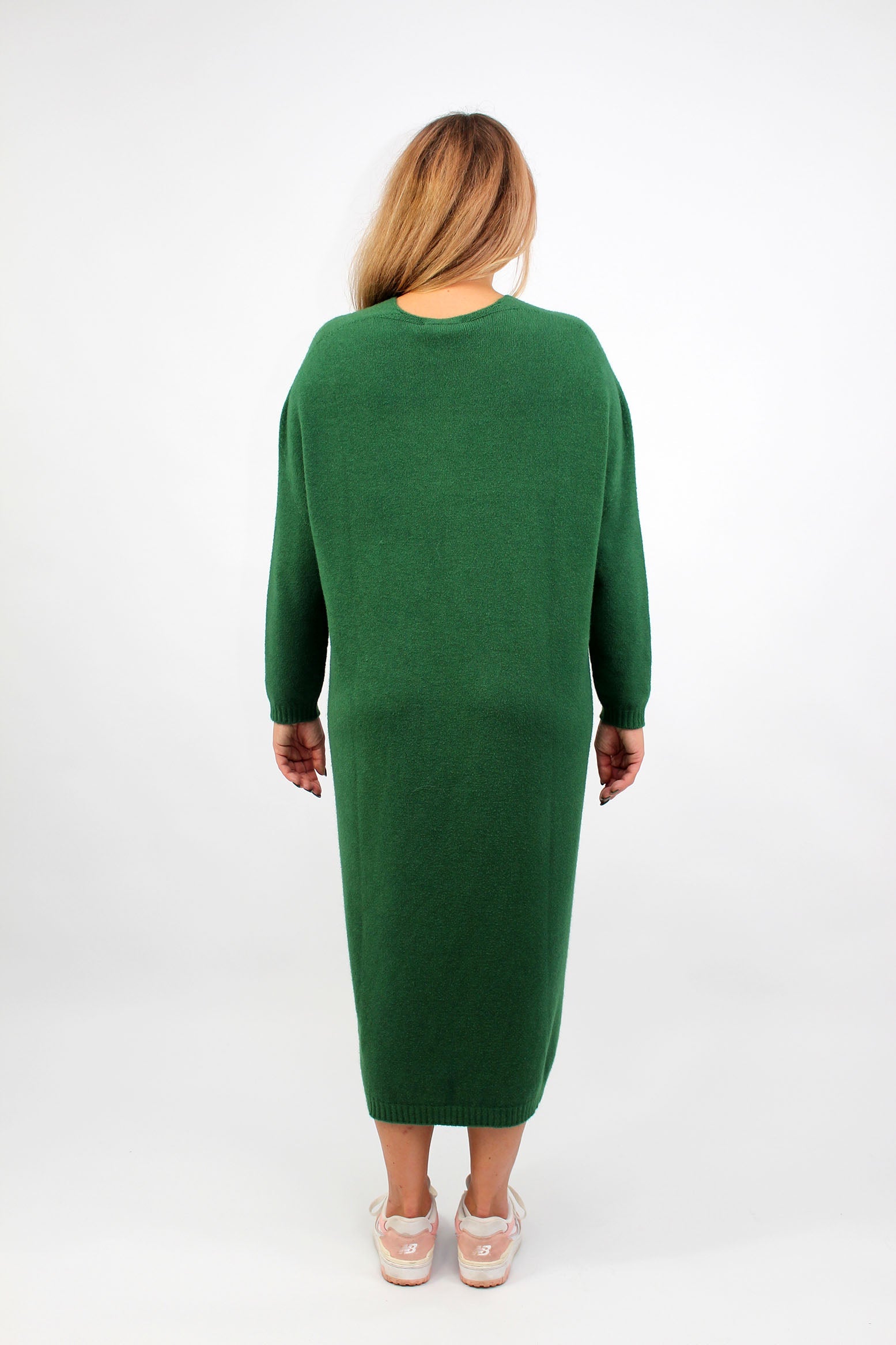 Strickkleid mit V-Ausschnitt - Grün