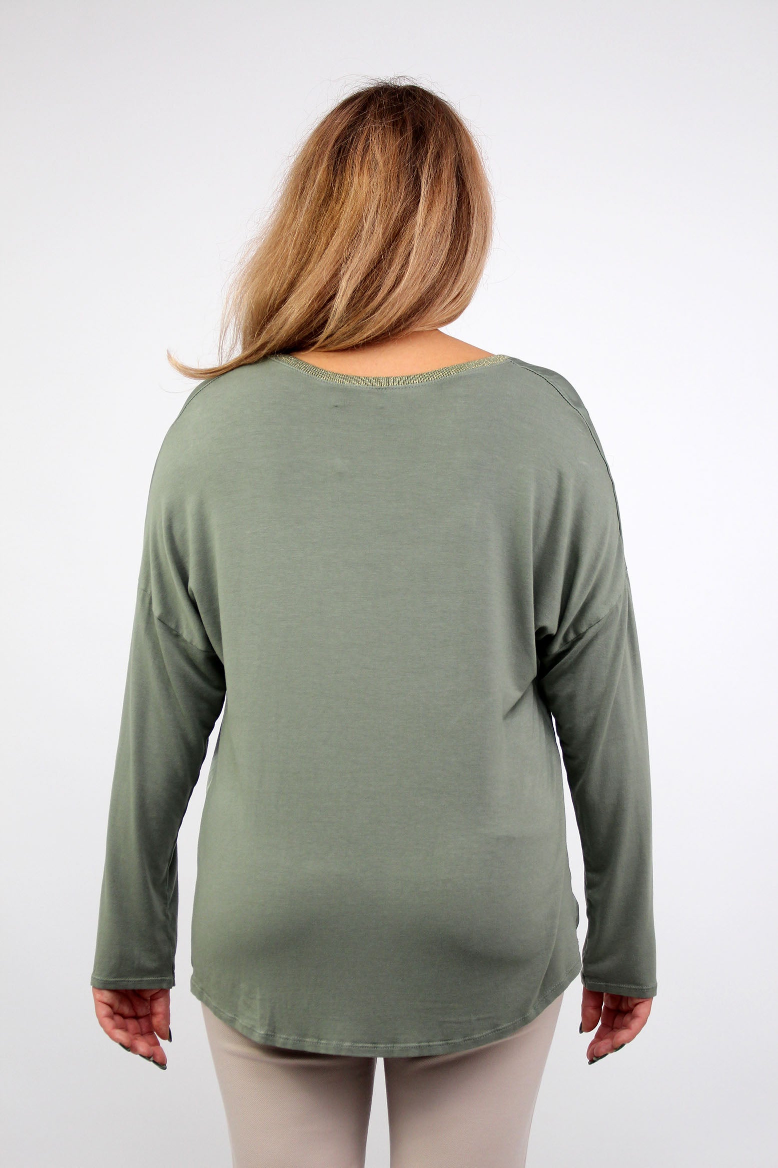 Seidenshirt mit V-Ausschnitt - Khaki