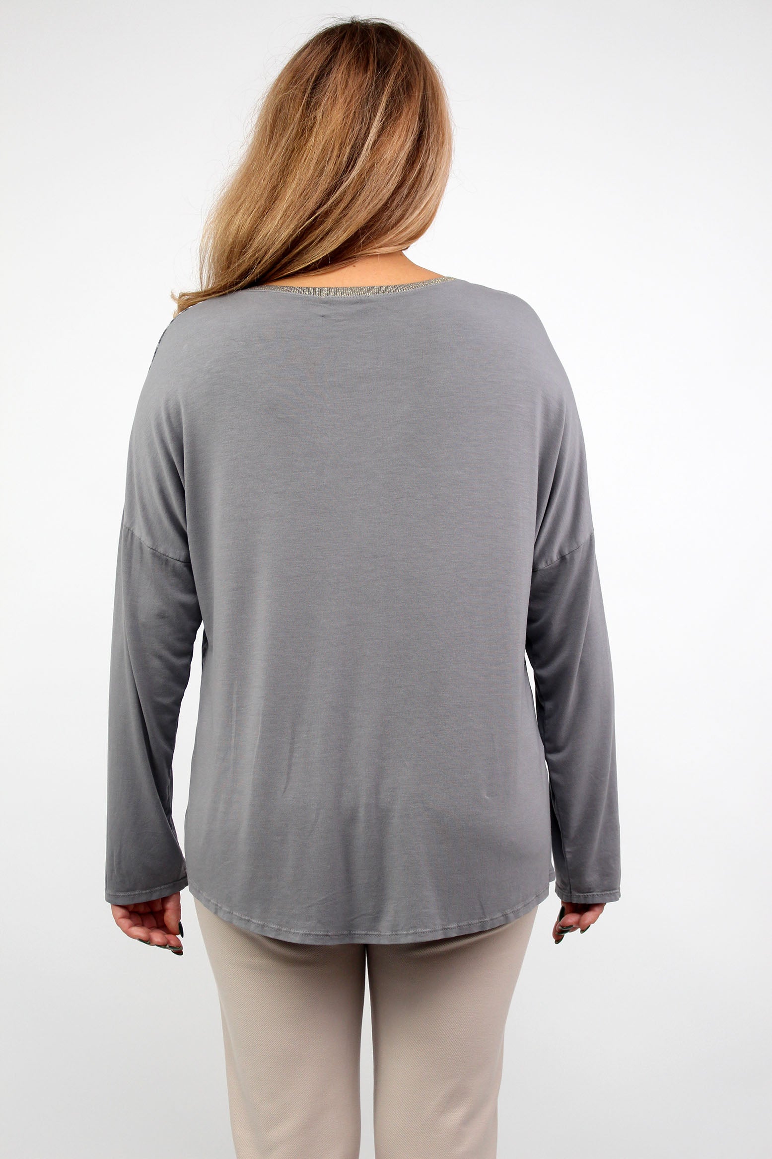 Seidenshirt mit Aufdruck - Grau