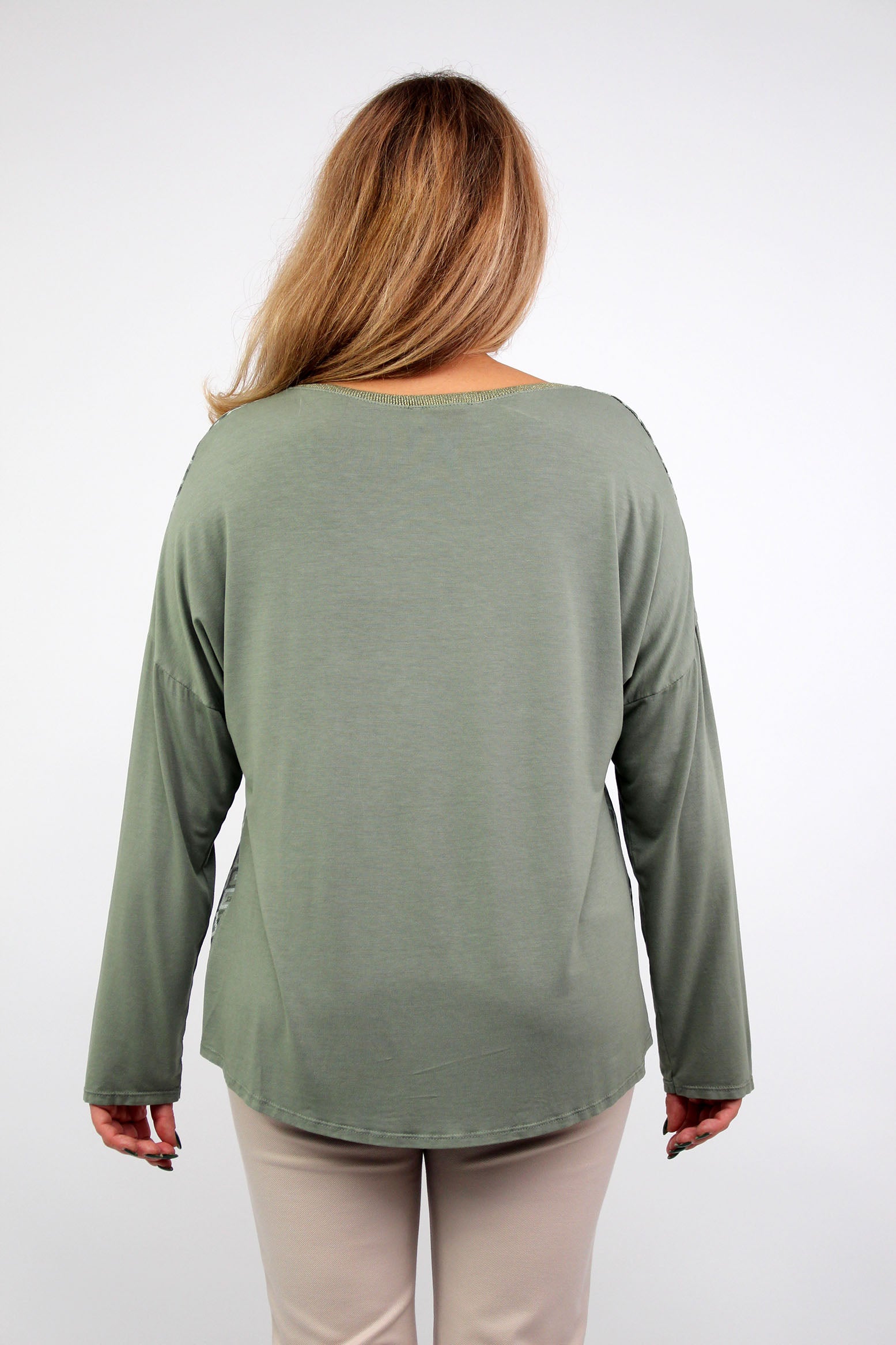 Seidenshirt mit Aufdruck - Khaki