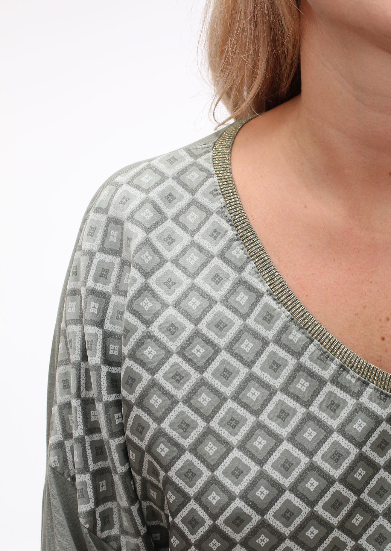 Seidenshirt mit Aufdruck - Khaki