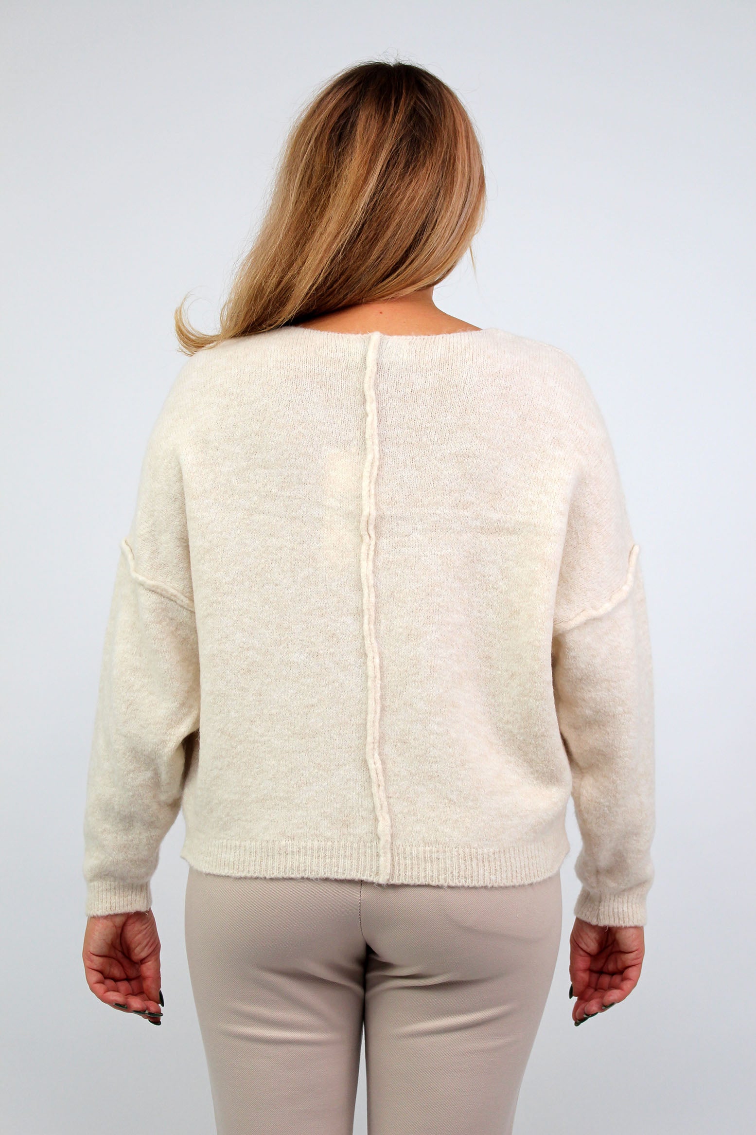 Pullover mit aufgesetzter Naht - Creme