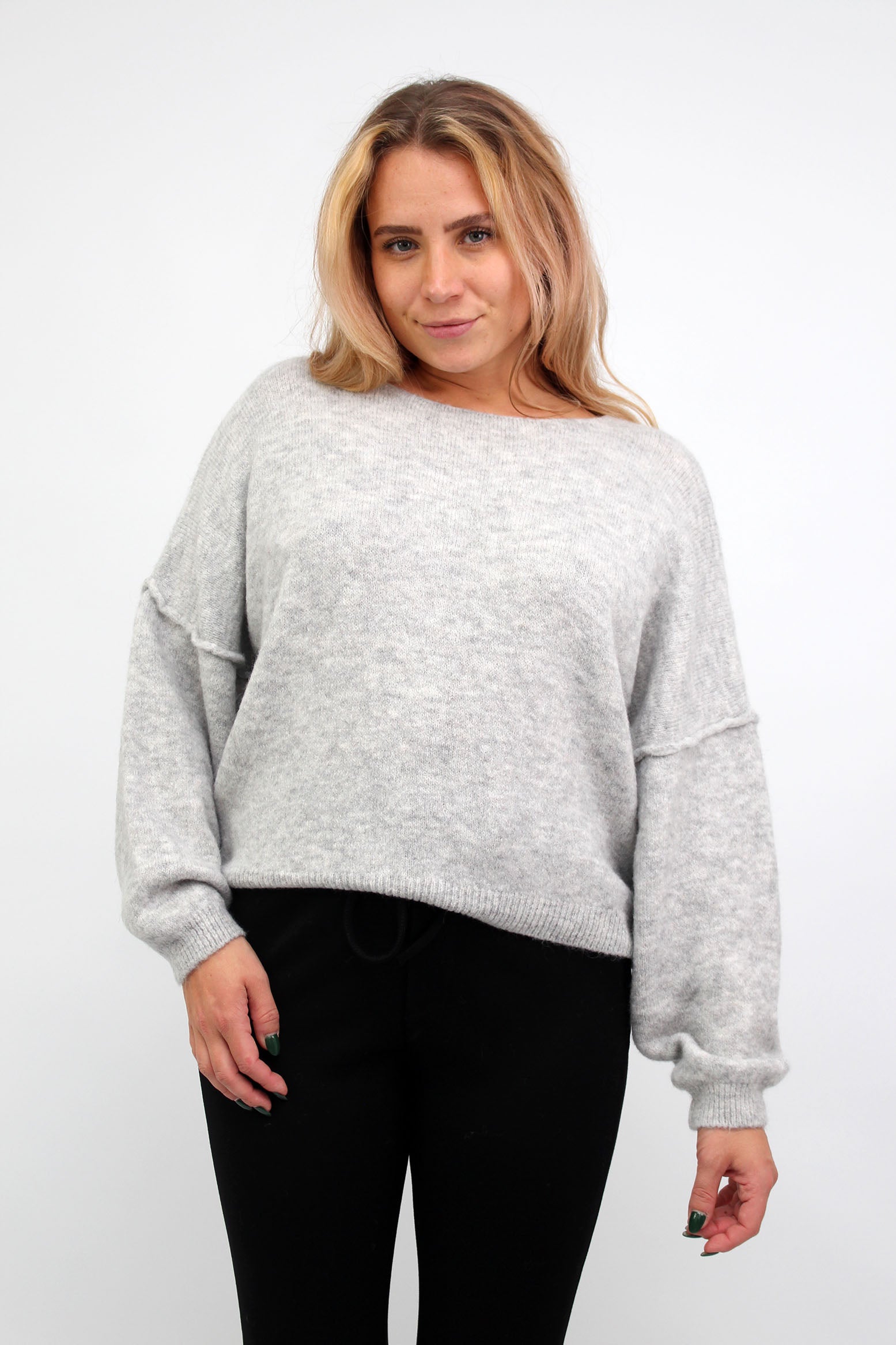 Pullover mit aufgesetzter Naht - Hellgrau