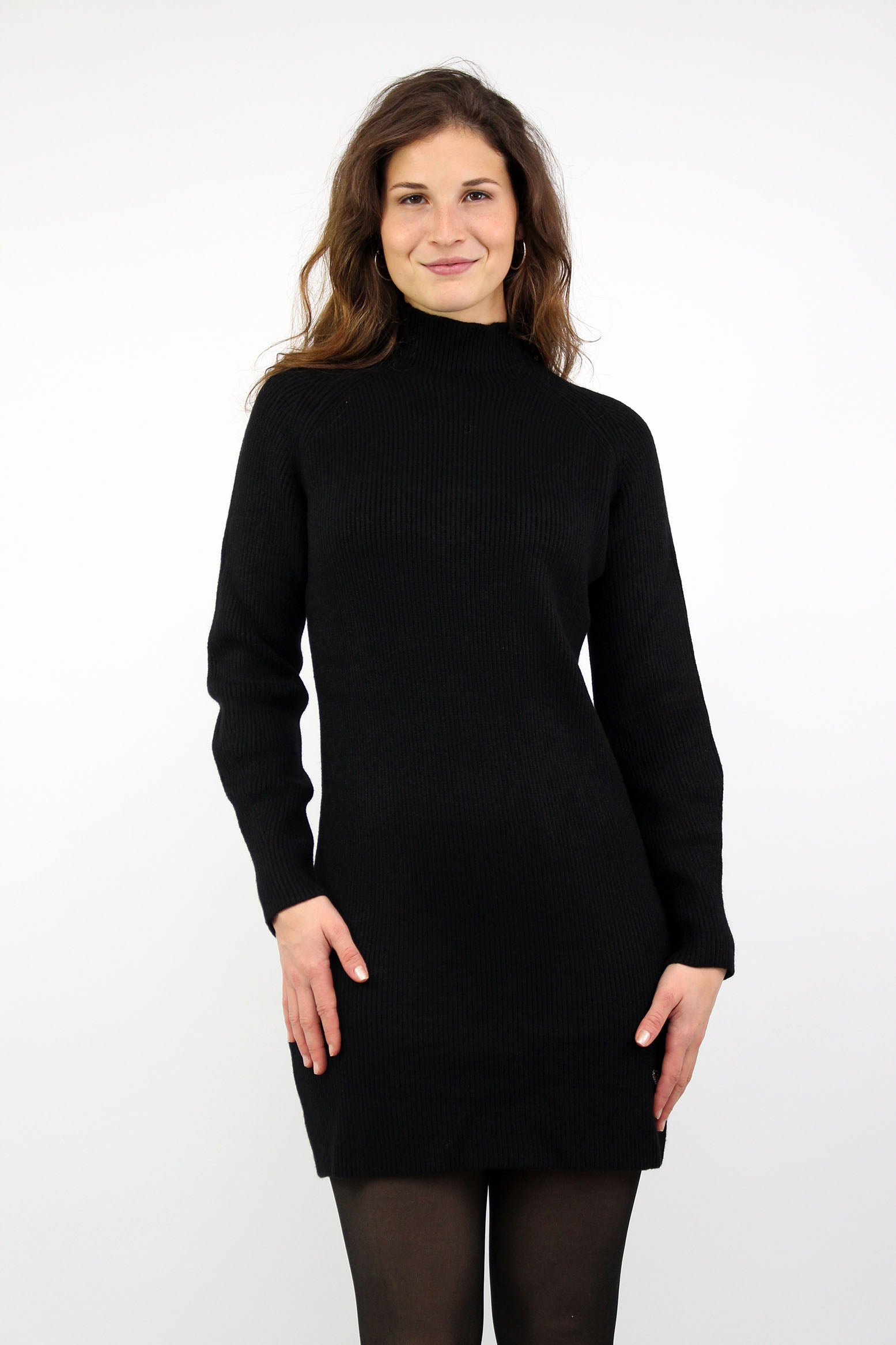 Strickkleid mit Stehkragen - Schwarz