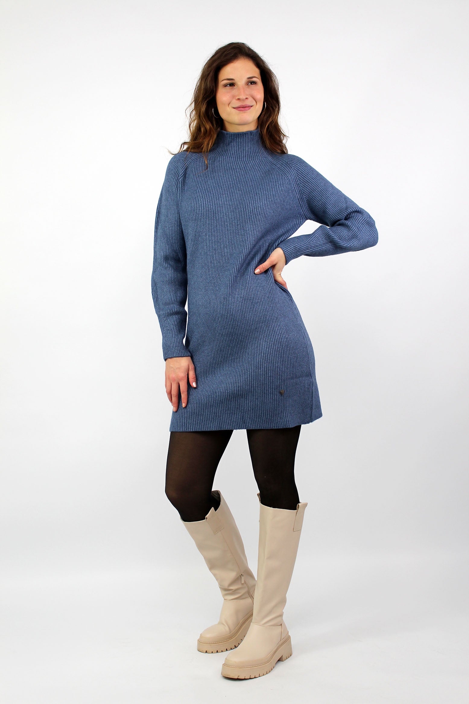 Strickkleid mit Stehkragen - Blau