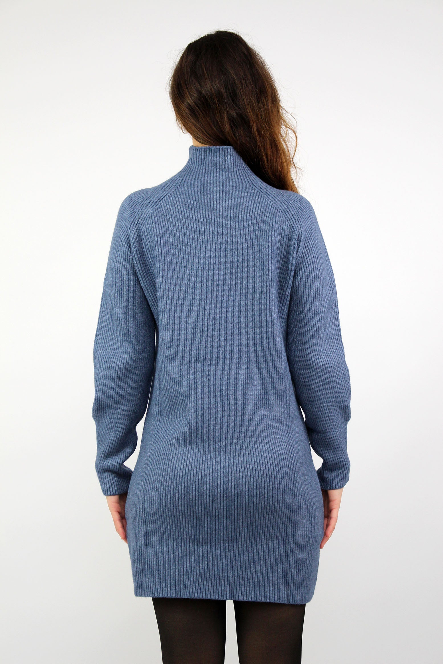 Strickkleid mit Stehkragen - Blau