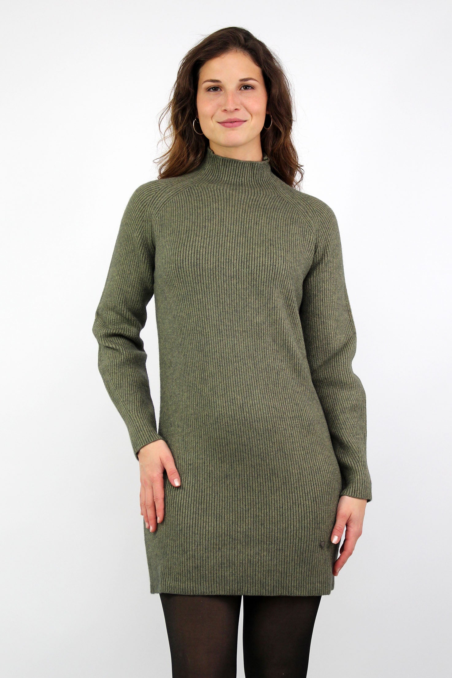 Strickkleid mit Stehkragen - Khaki