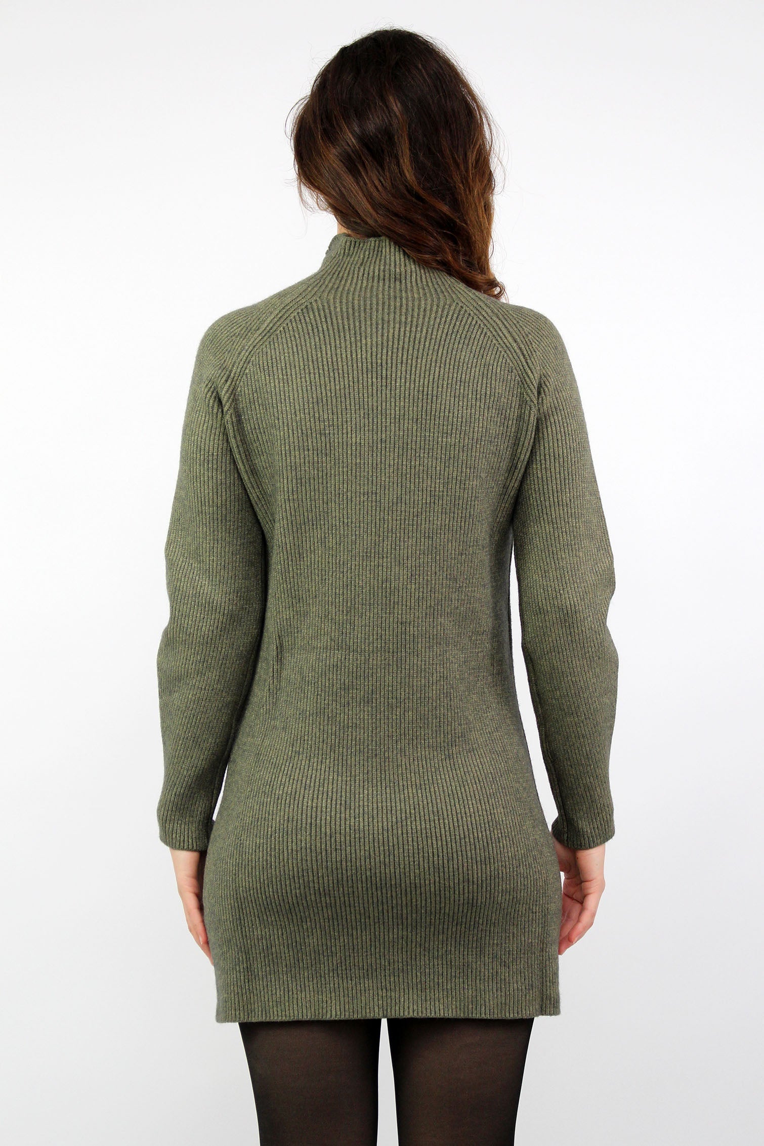 Strickkleid mit Stehkragen - Khaki