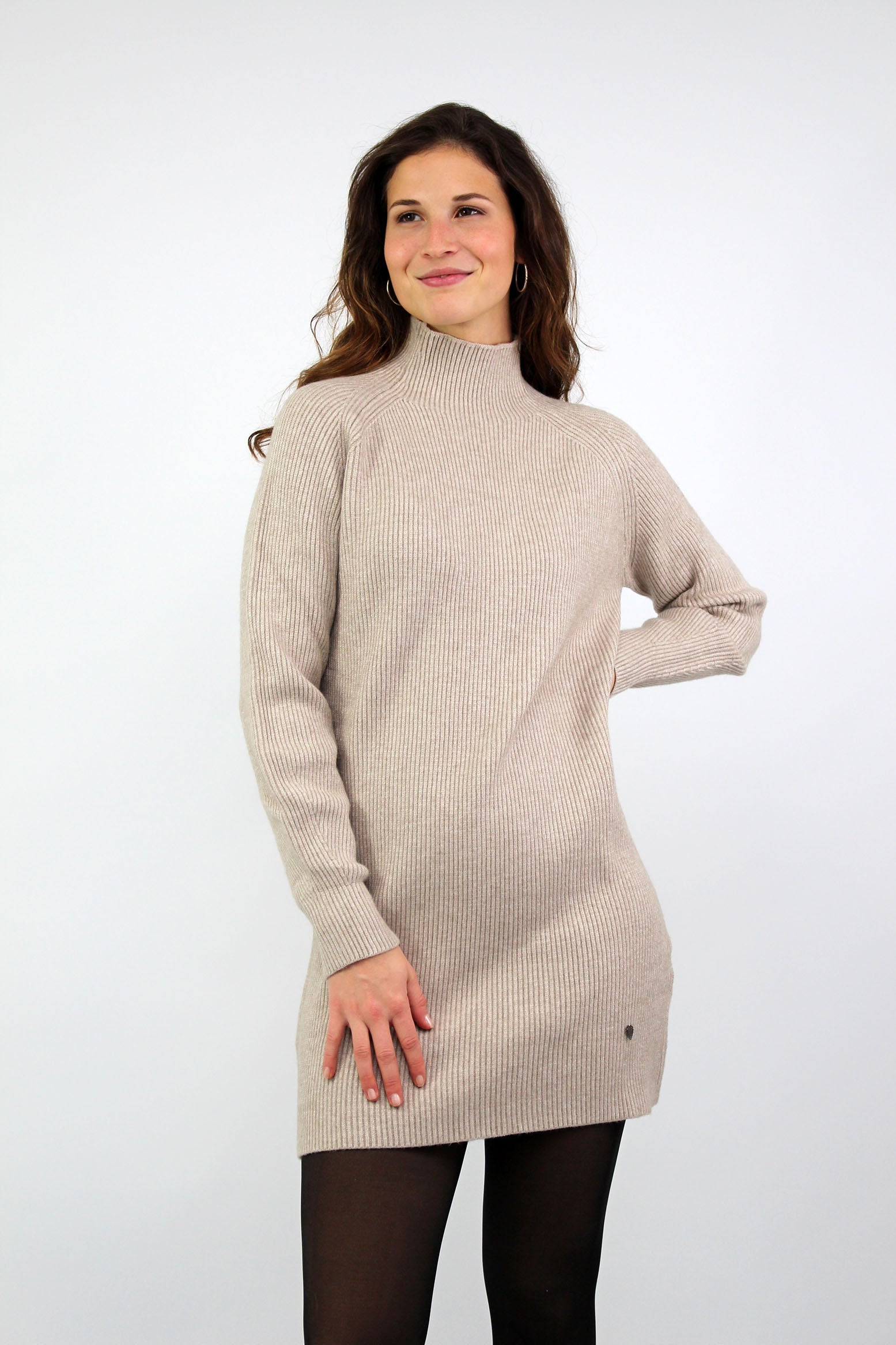 Strickkleid mit Stehkragen - Beige