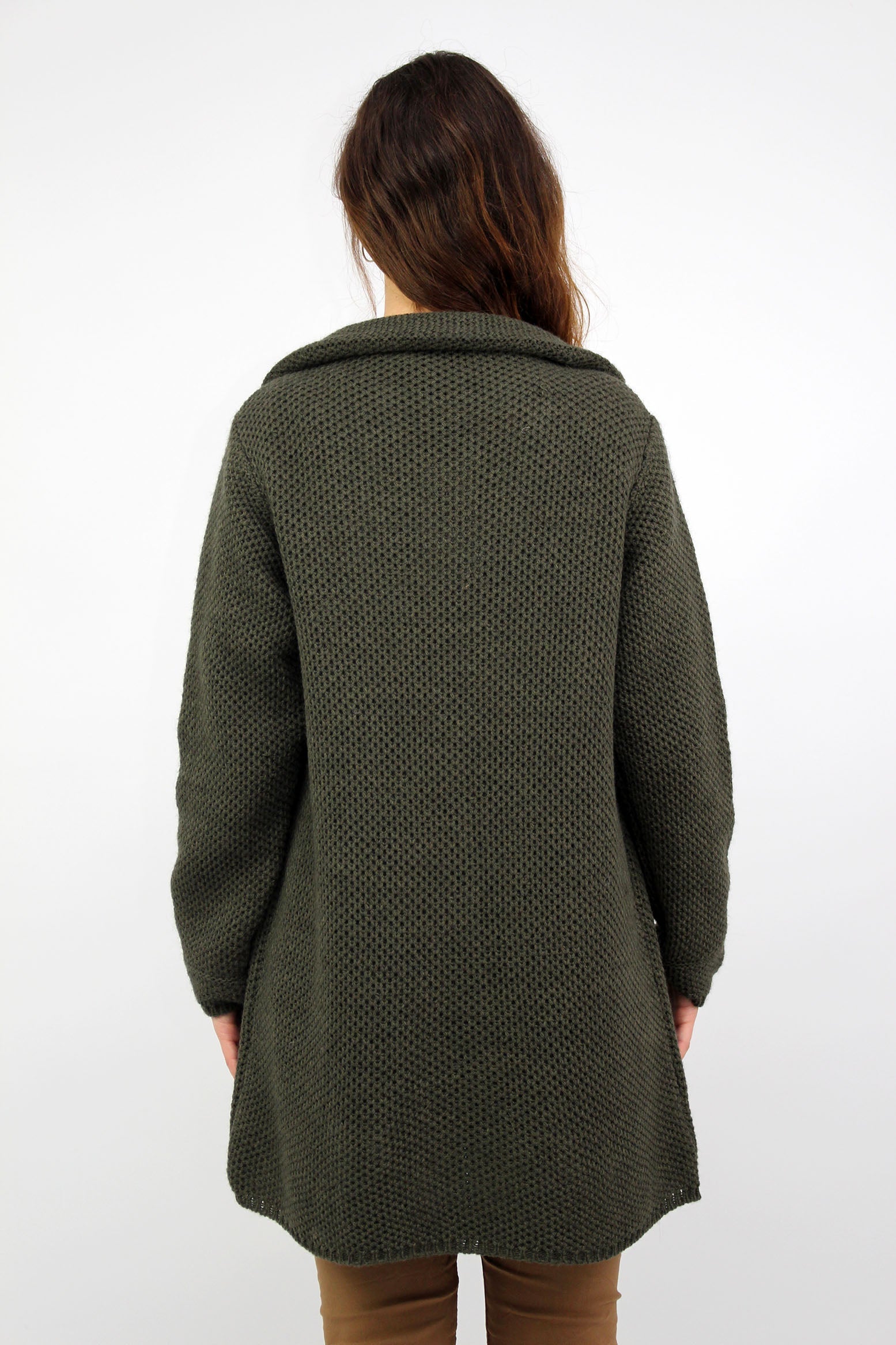 Strickjacke mit Revers Kragen - Khaki