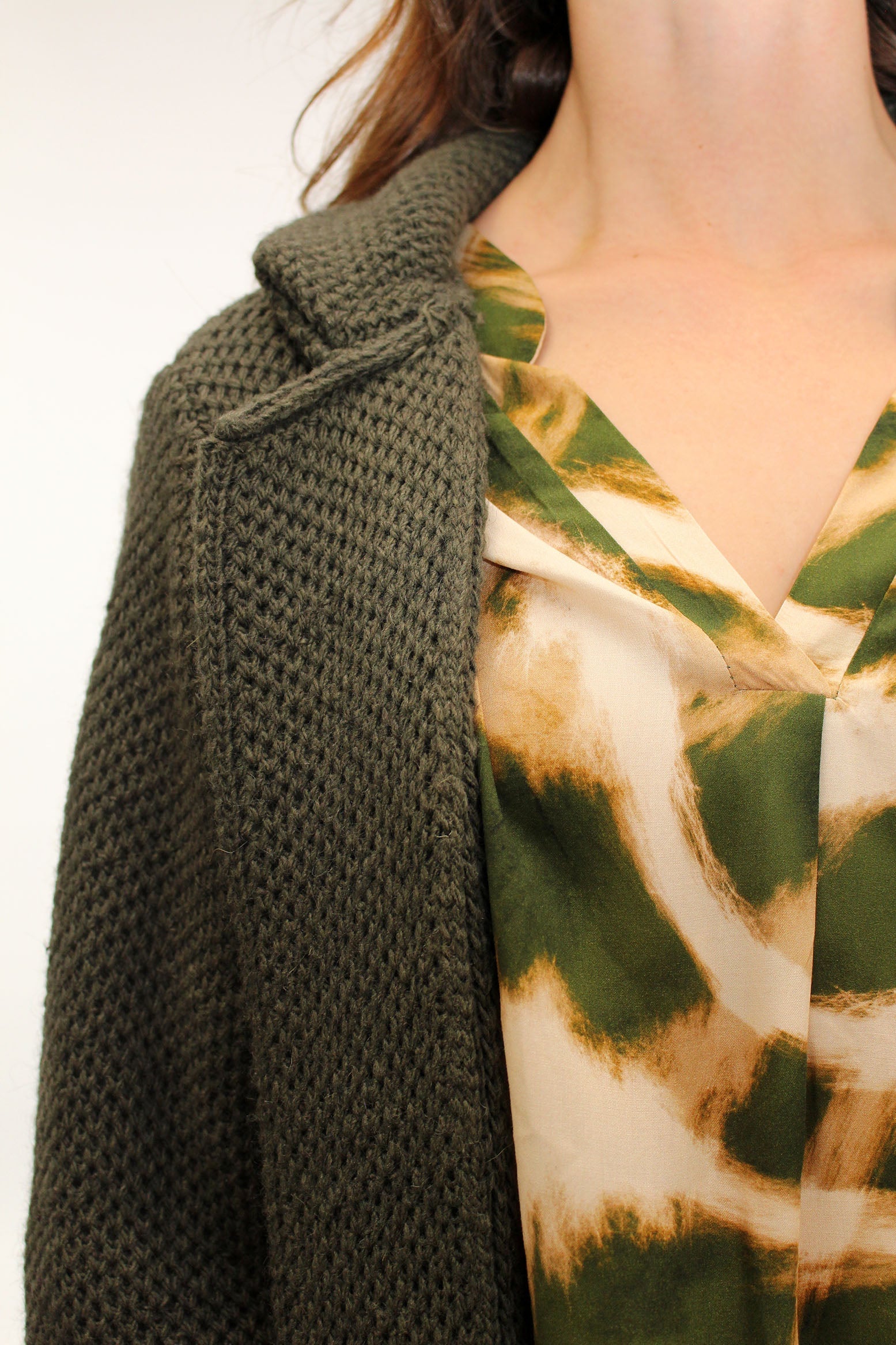 Strickjacke mit Revers Kragen - Khaki