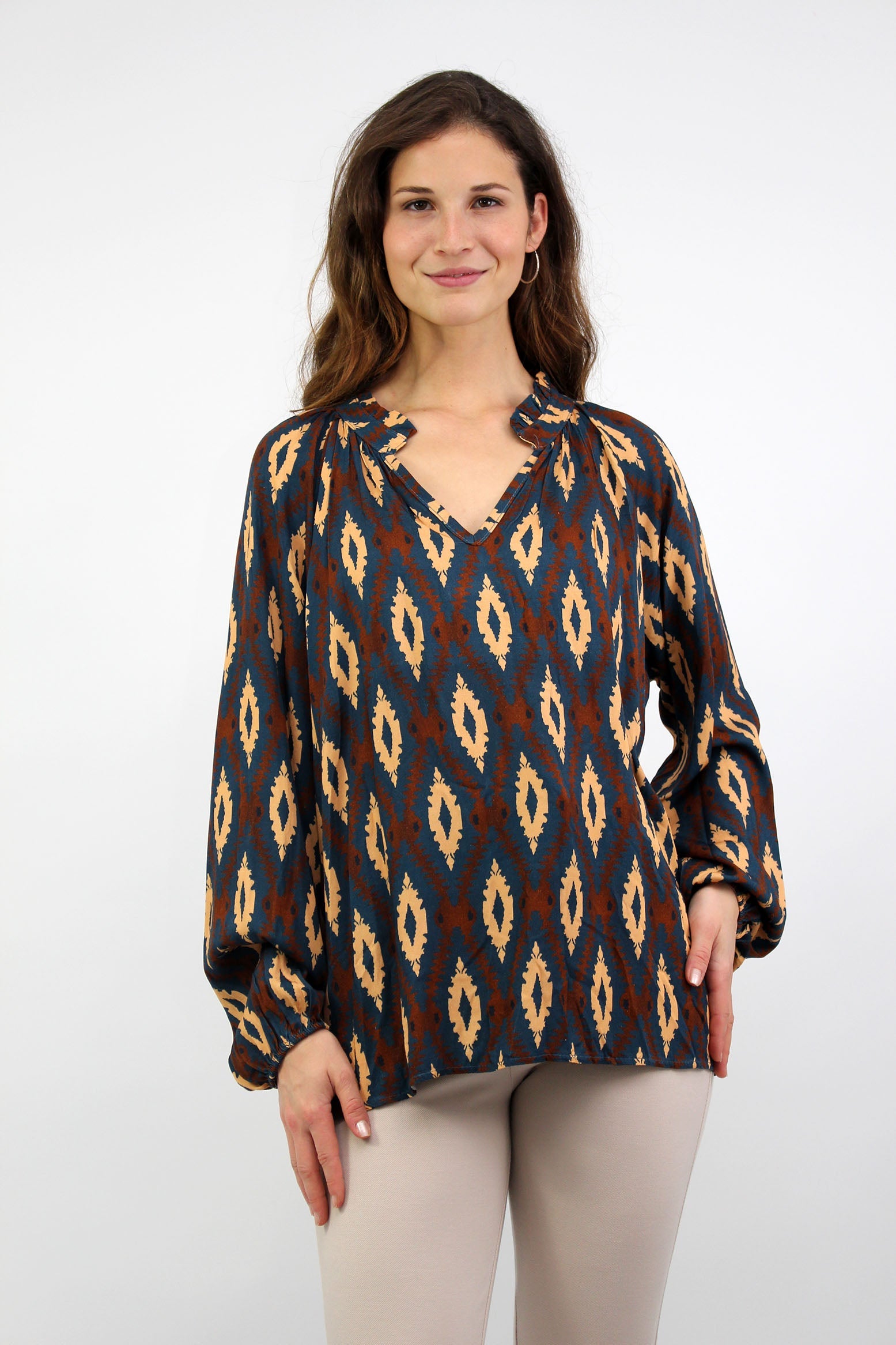 Bluse mit Rautenmuster - Dunkelblau