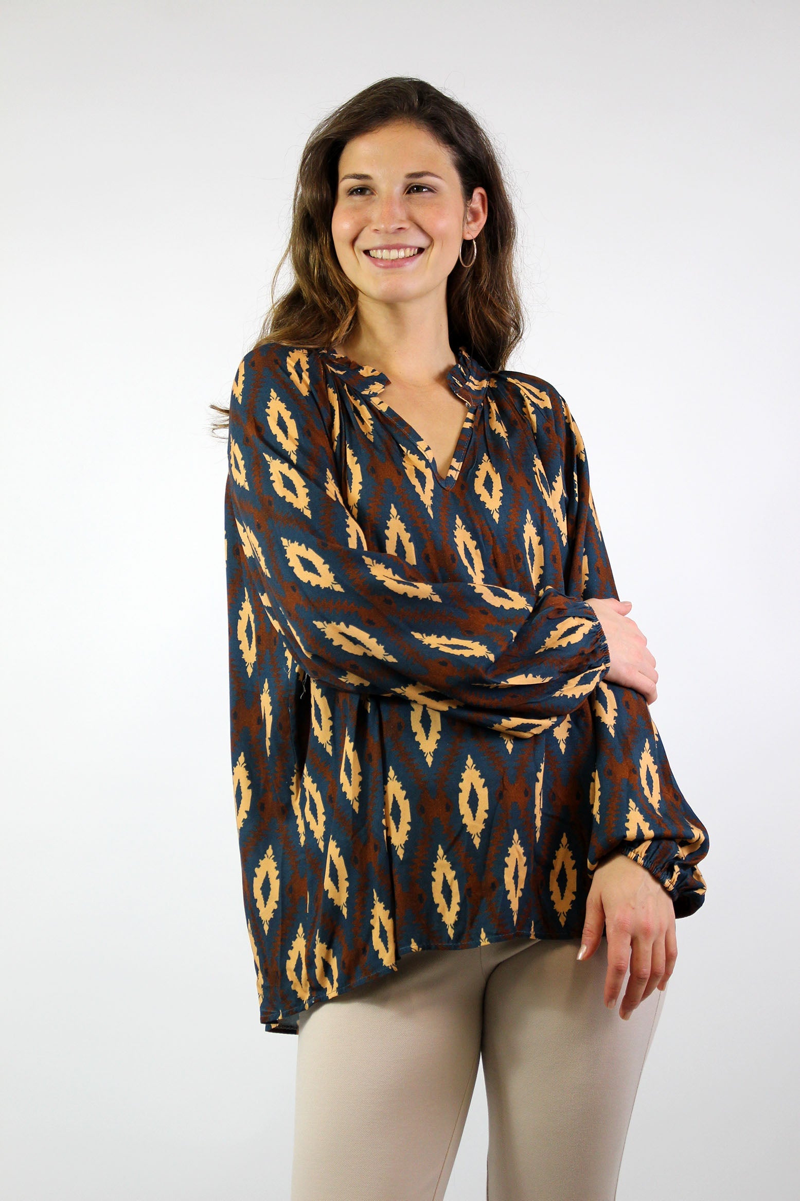 Bluse mit Rautenmuster - Dunkelblau