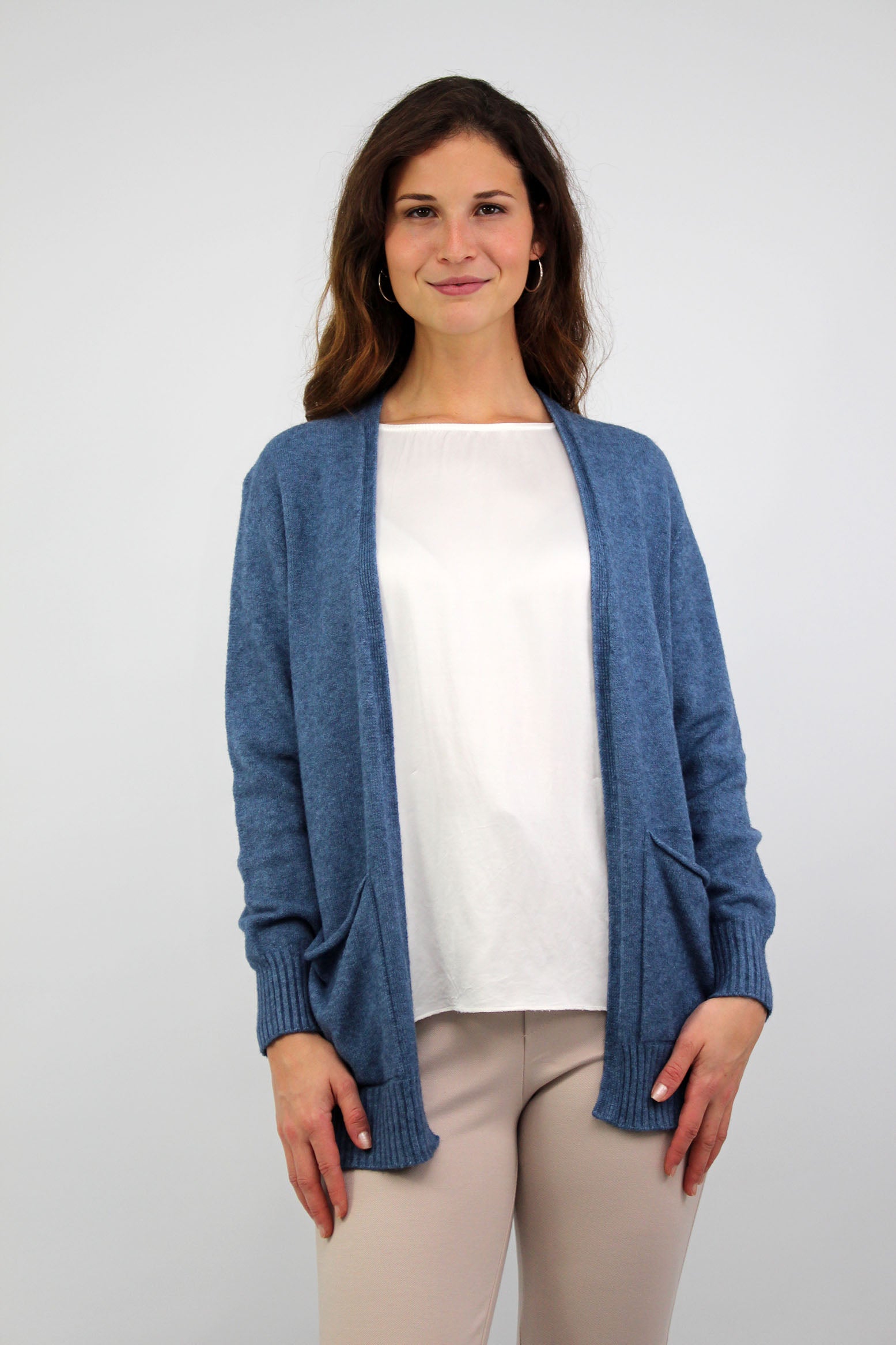 Strickjacke Basic mit Taschen - Blau