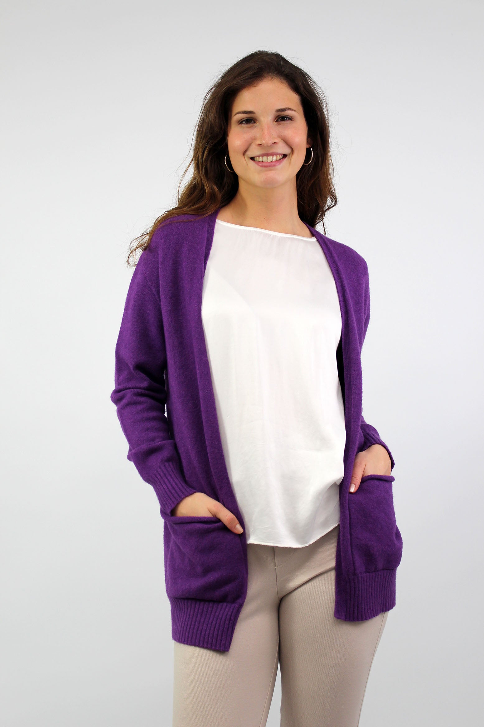 Strickjacke Basic mit Taschen - Lila