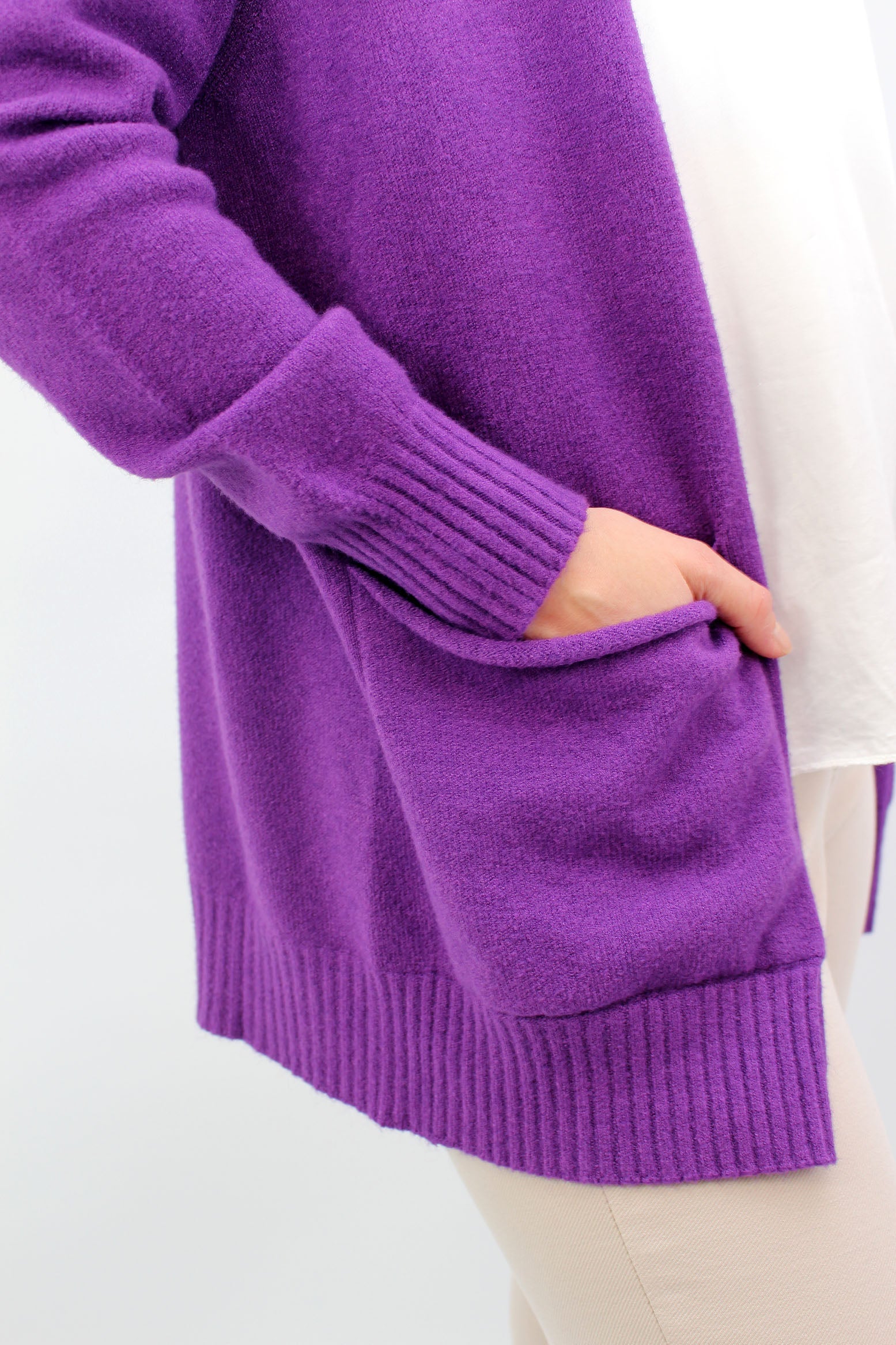 Strickjacke Basic mit Taschen - Lila
