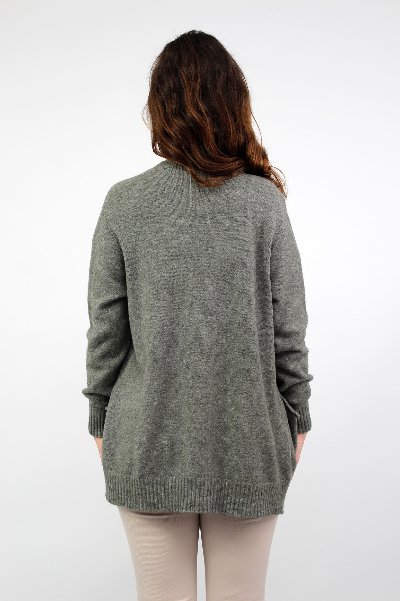 Strickjacke Basic mit Taschen - Khaki