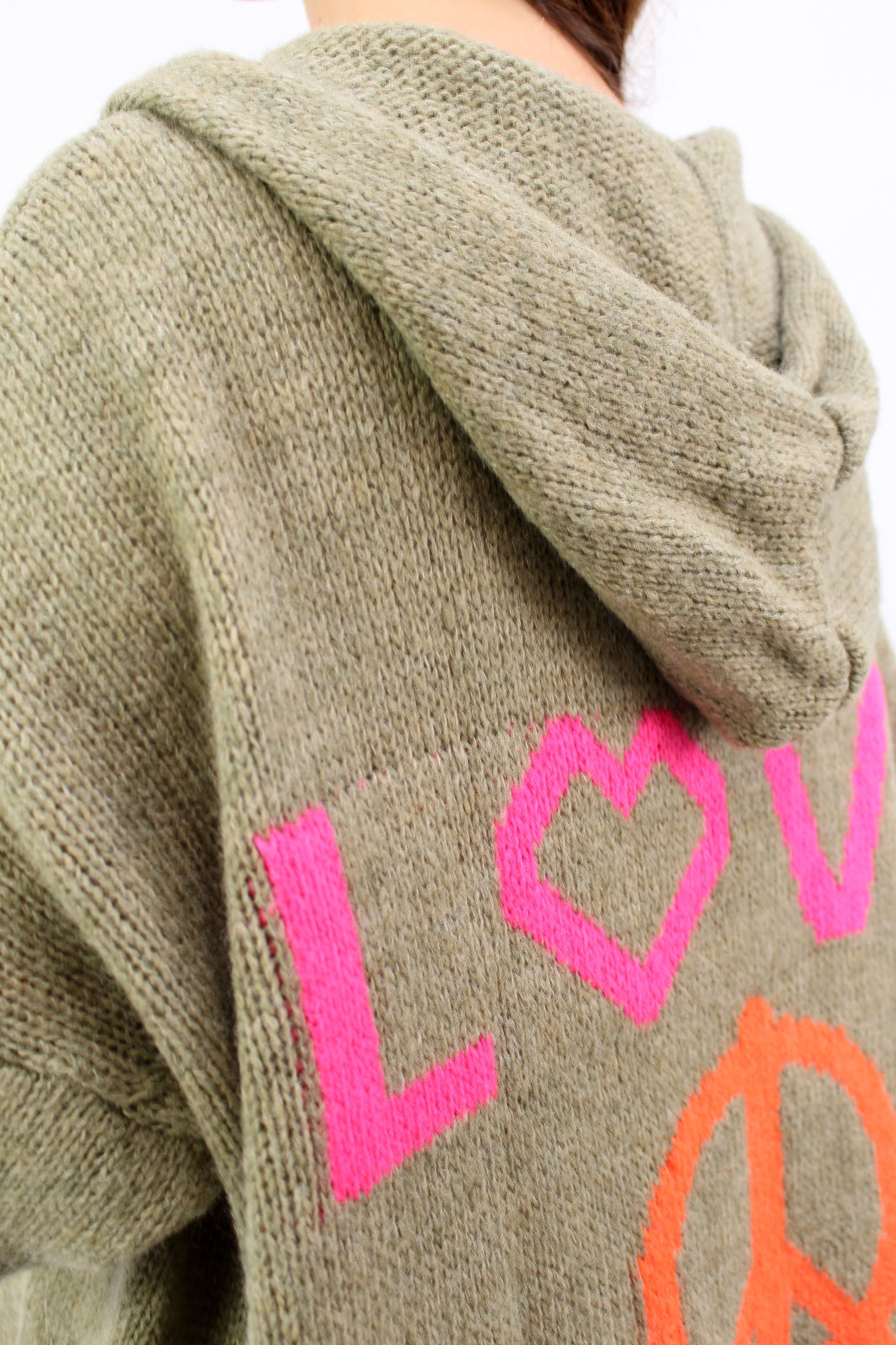 Strickjacke "Love & Peace" - Khaki