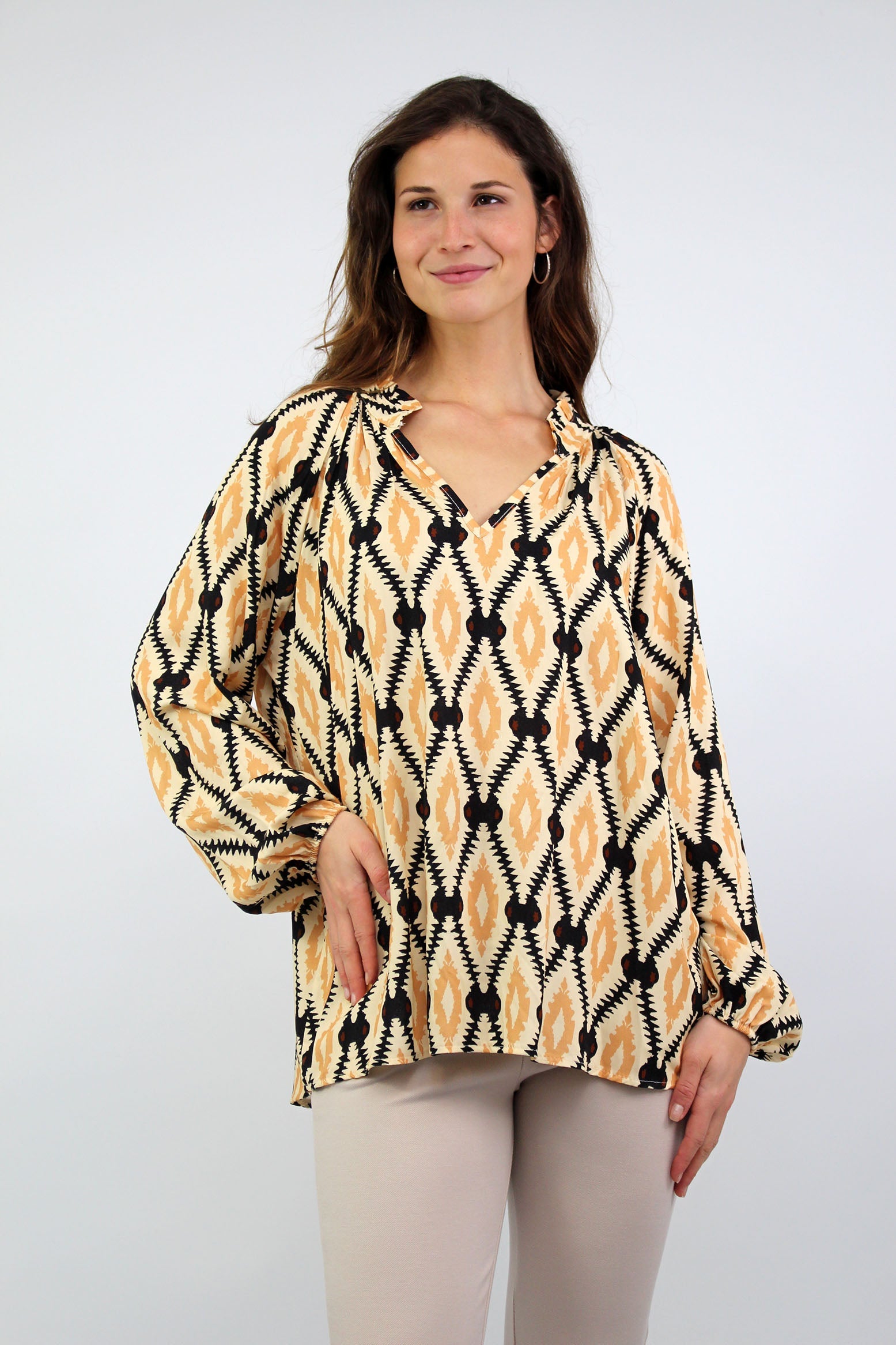 Bluse mit Rautenmuster - Beige