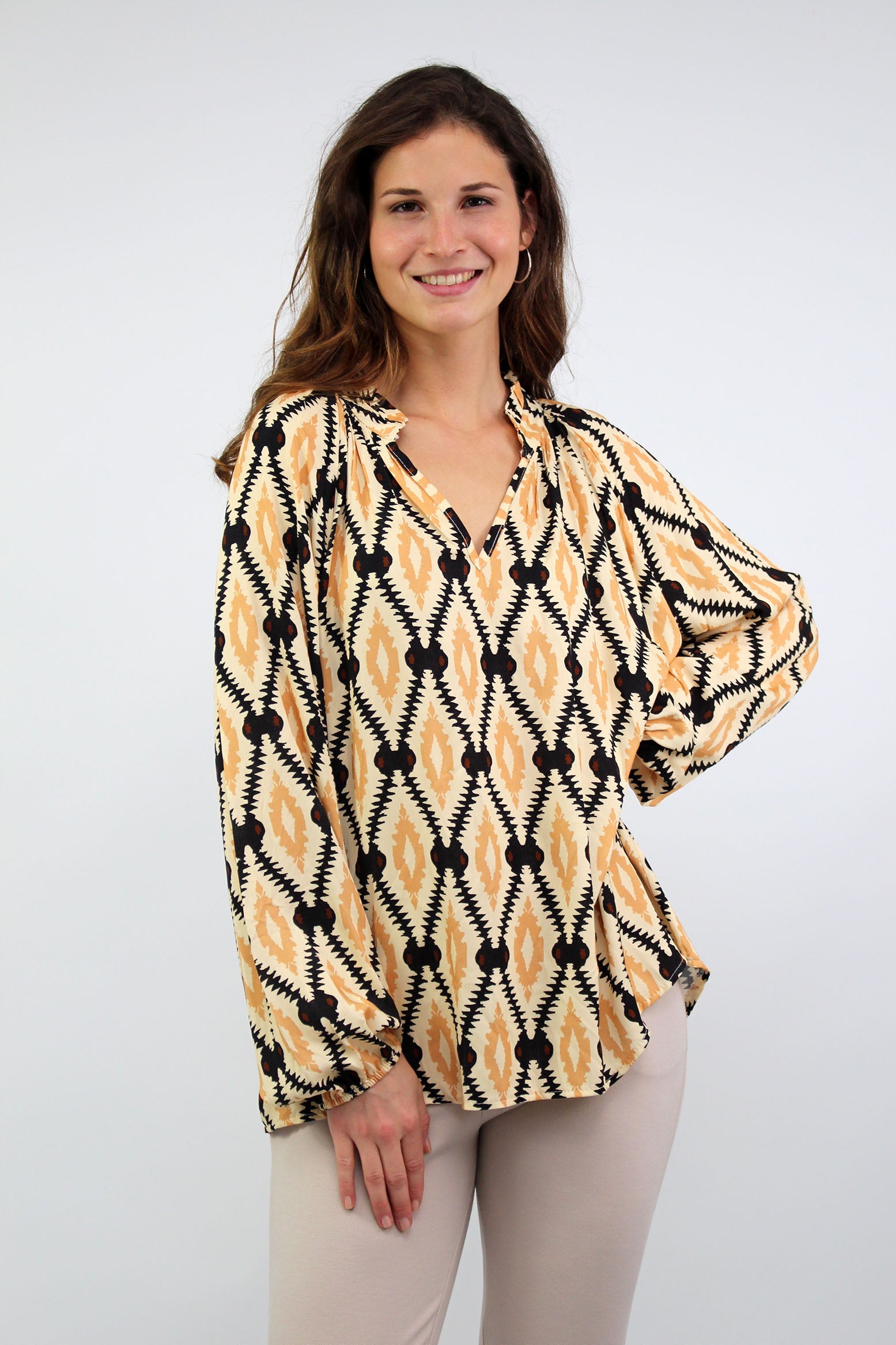 Bluse mit Rautenmuster - Beige