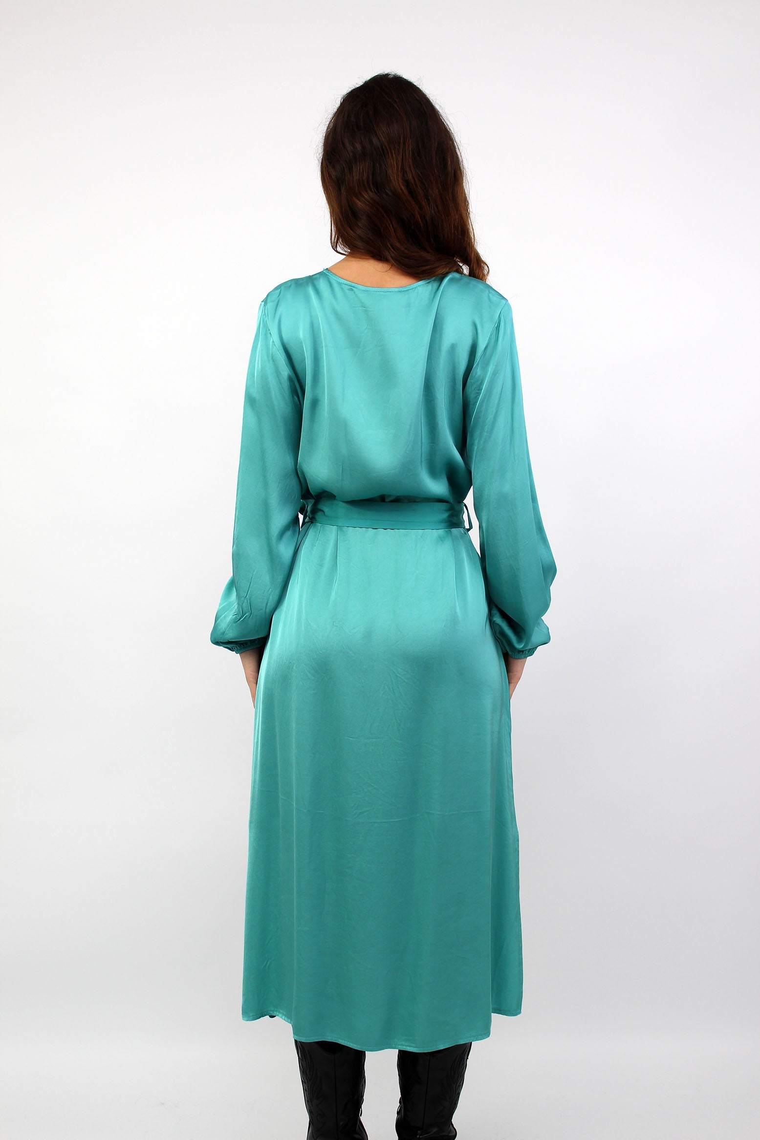 Seidenkleid mit Gürtel - Türkis