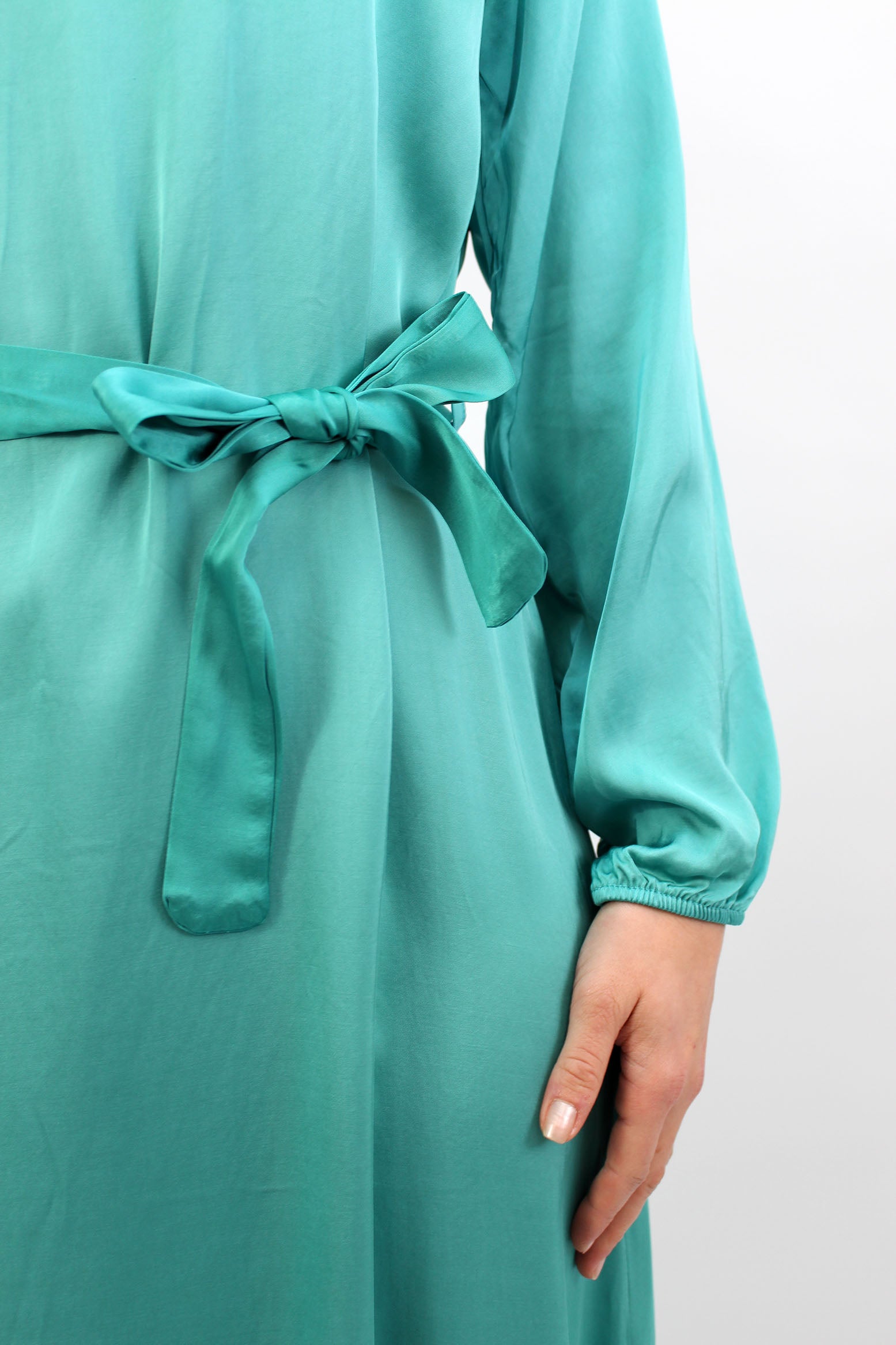 Seidenkleid mit Gürtel - Türkis