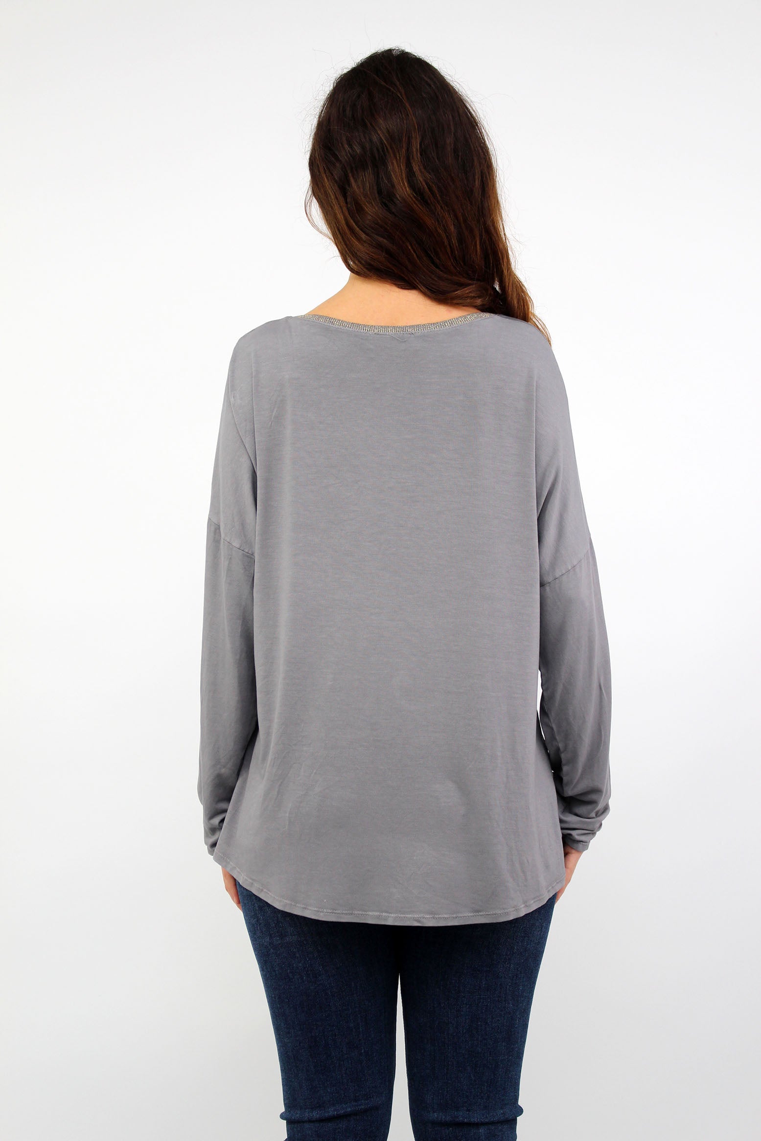 Seidenshirt mit V-Ausschnitt - Grau