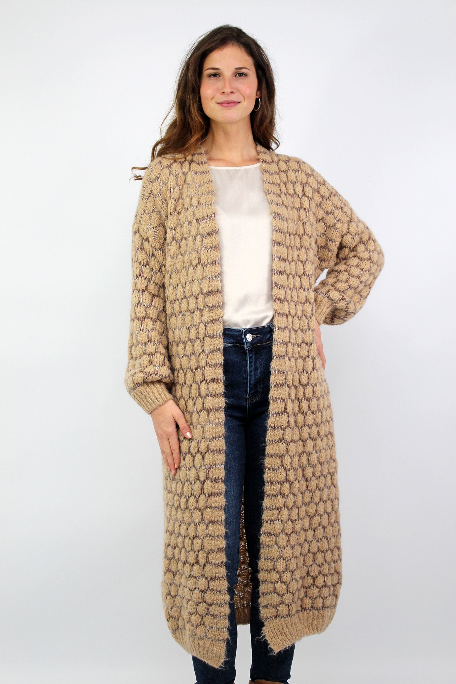 Strickjacke lang "Exklusiv" - Beige