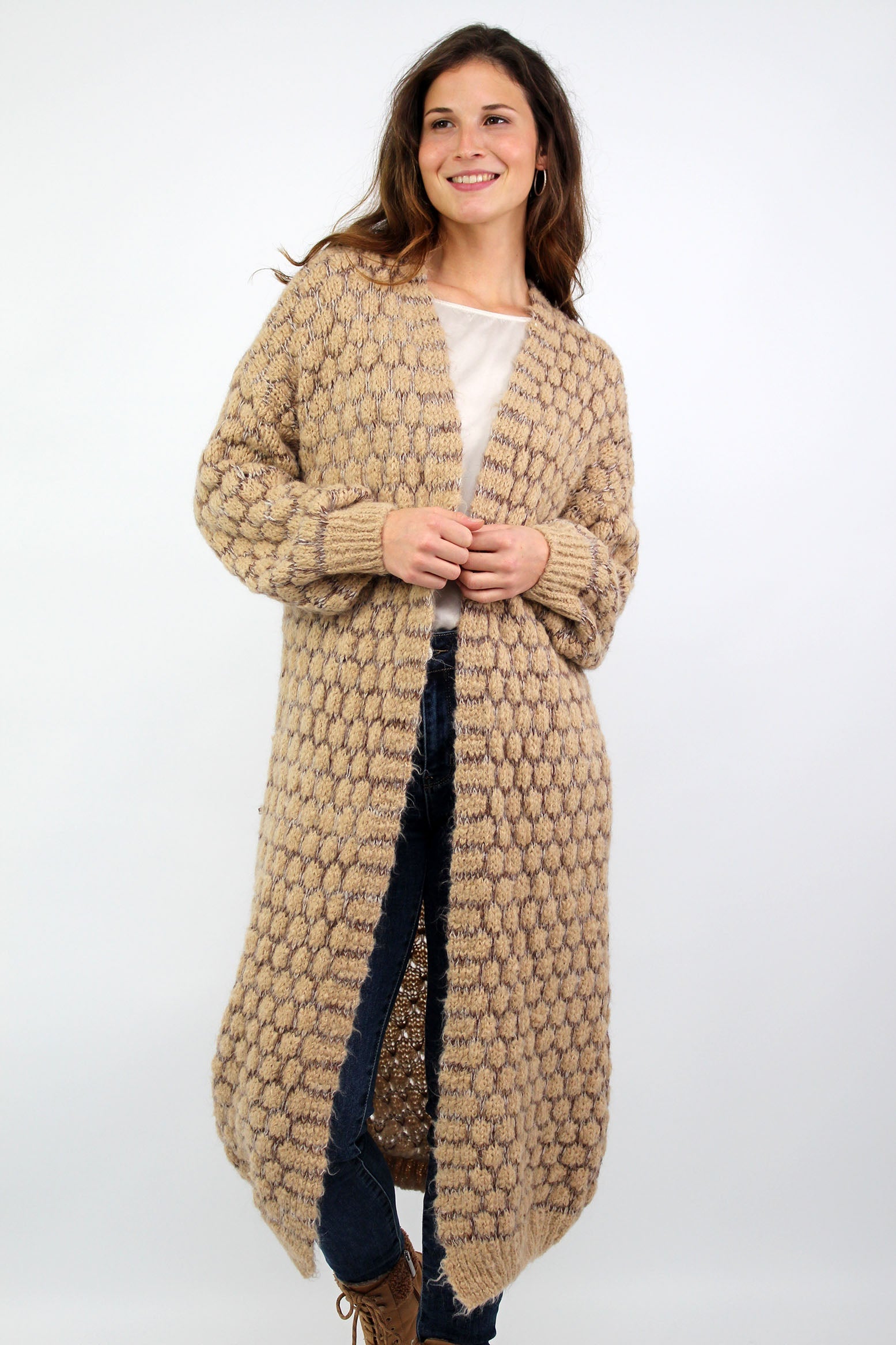Strickjacke lang "Exklusiv" - Beige