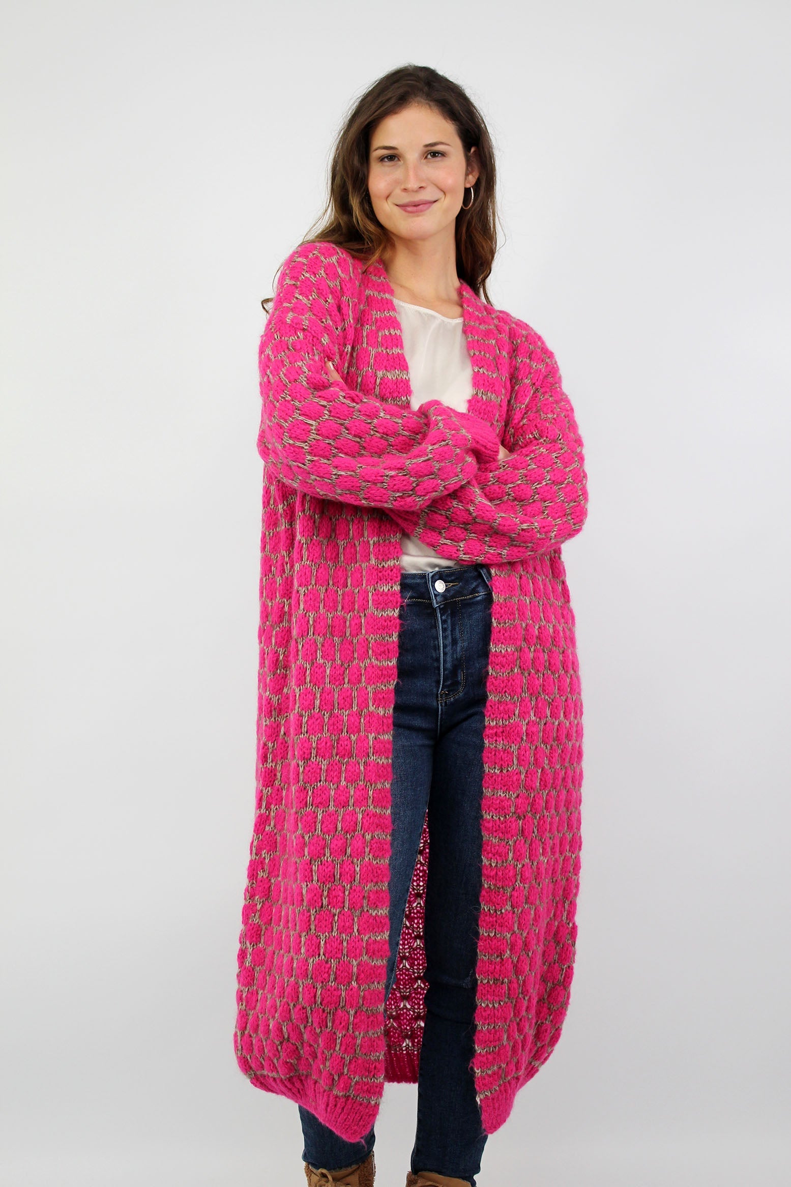 Strickjacke lang "Exklusiv" - Pink
