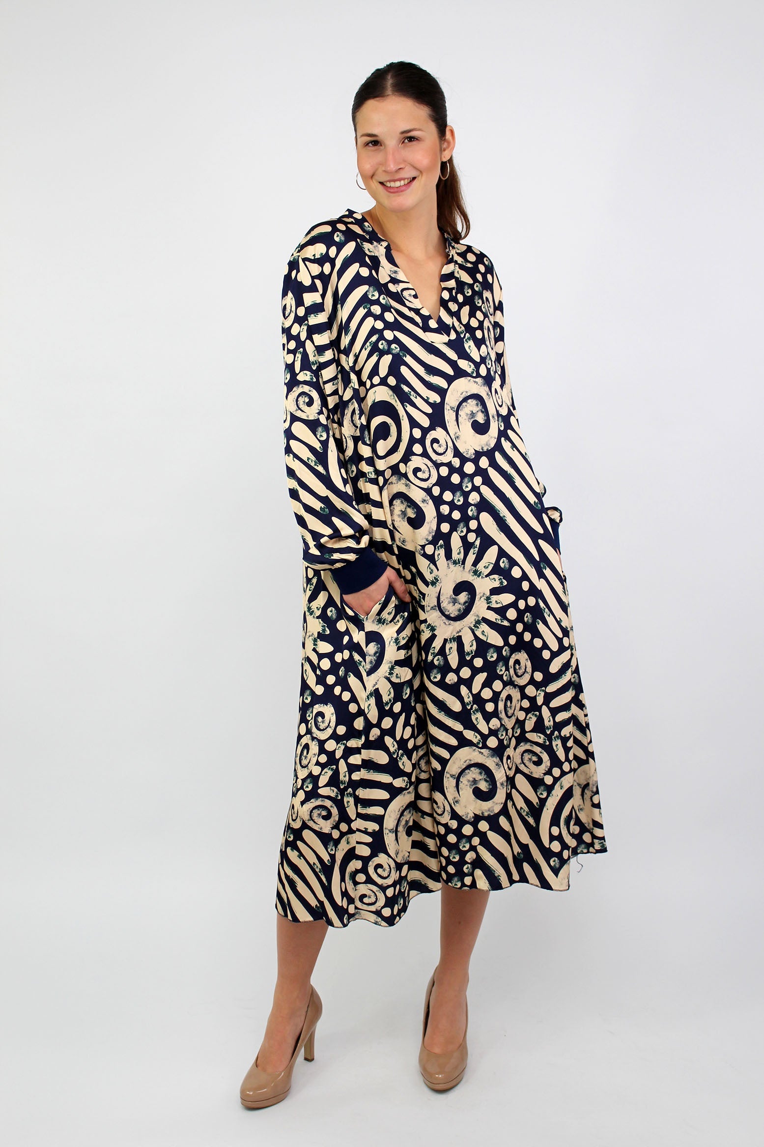Seidenkleid mit Print - Dunkelblau