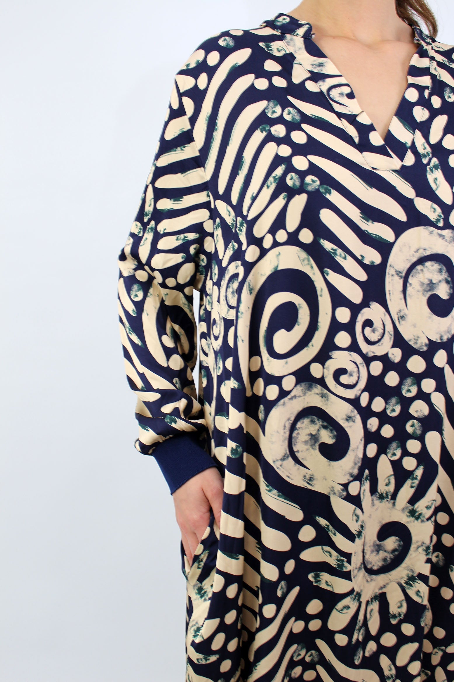 Seidenkleid mit Print - Dunkelblau