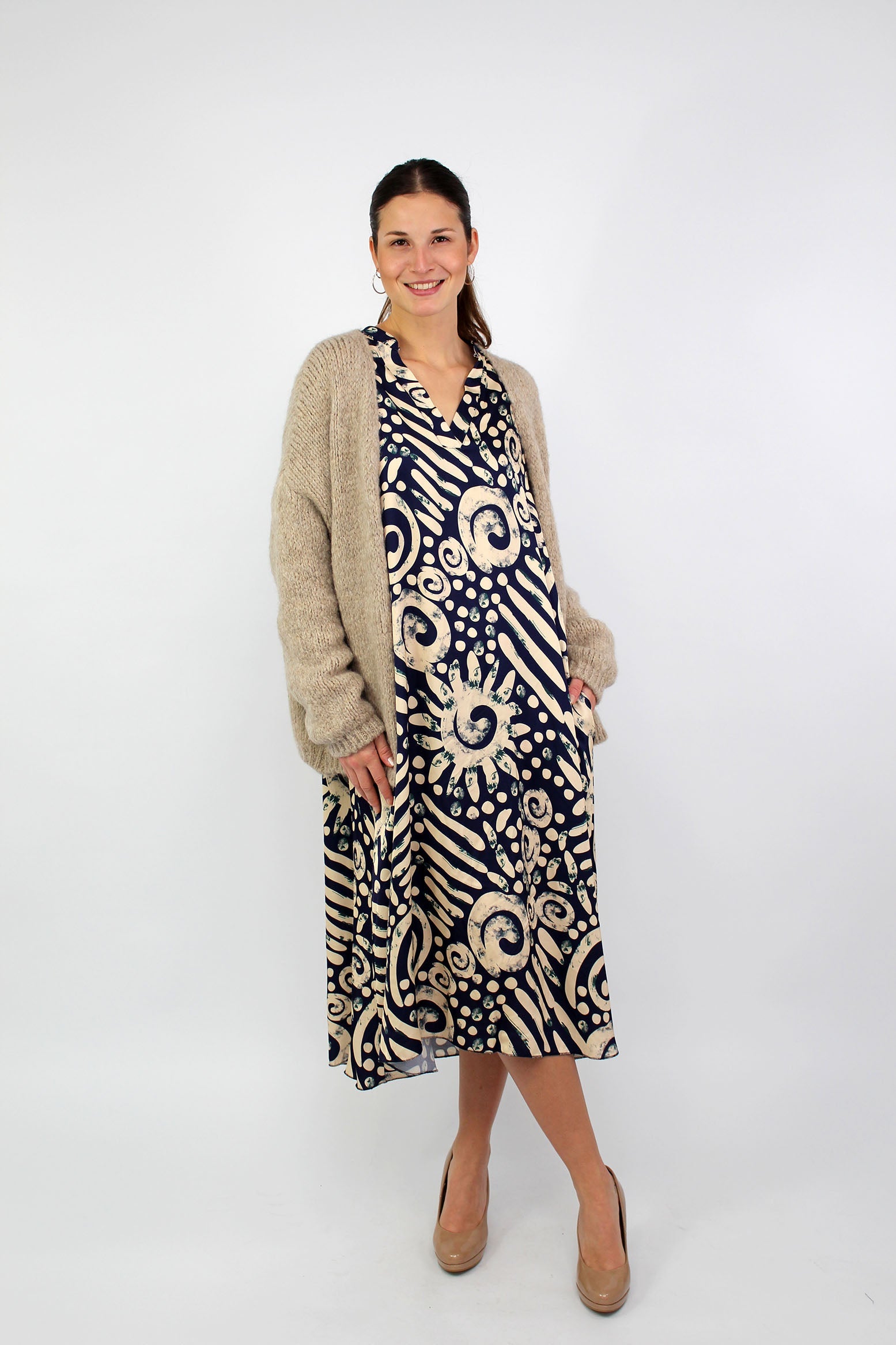 Seidenkleid mit Print - Dunkelblau